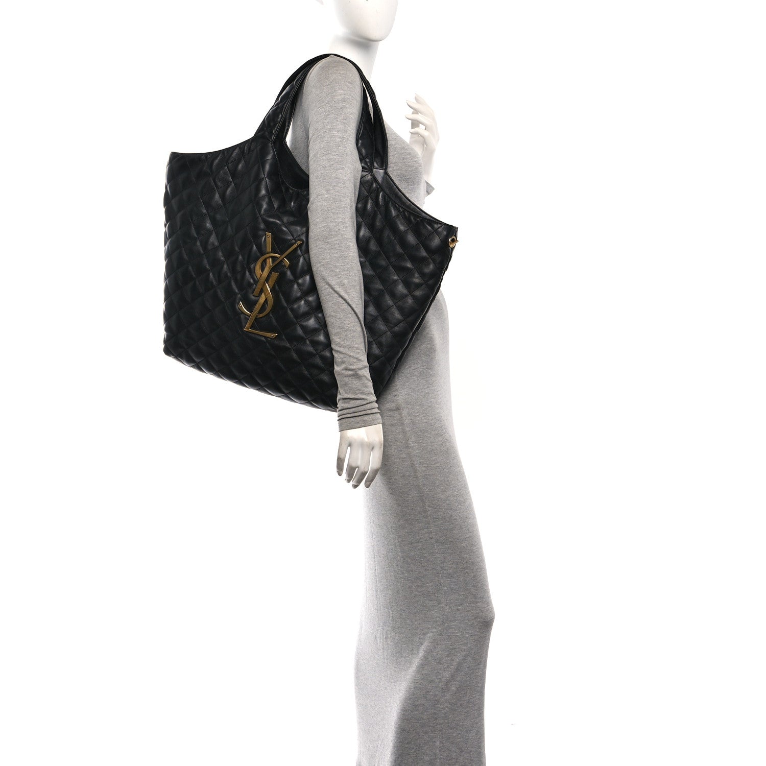 Lambskin Quilted Maxi Icare Shopping Tote Black — view 2