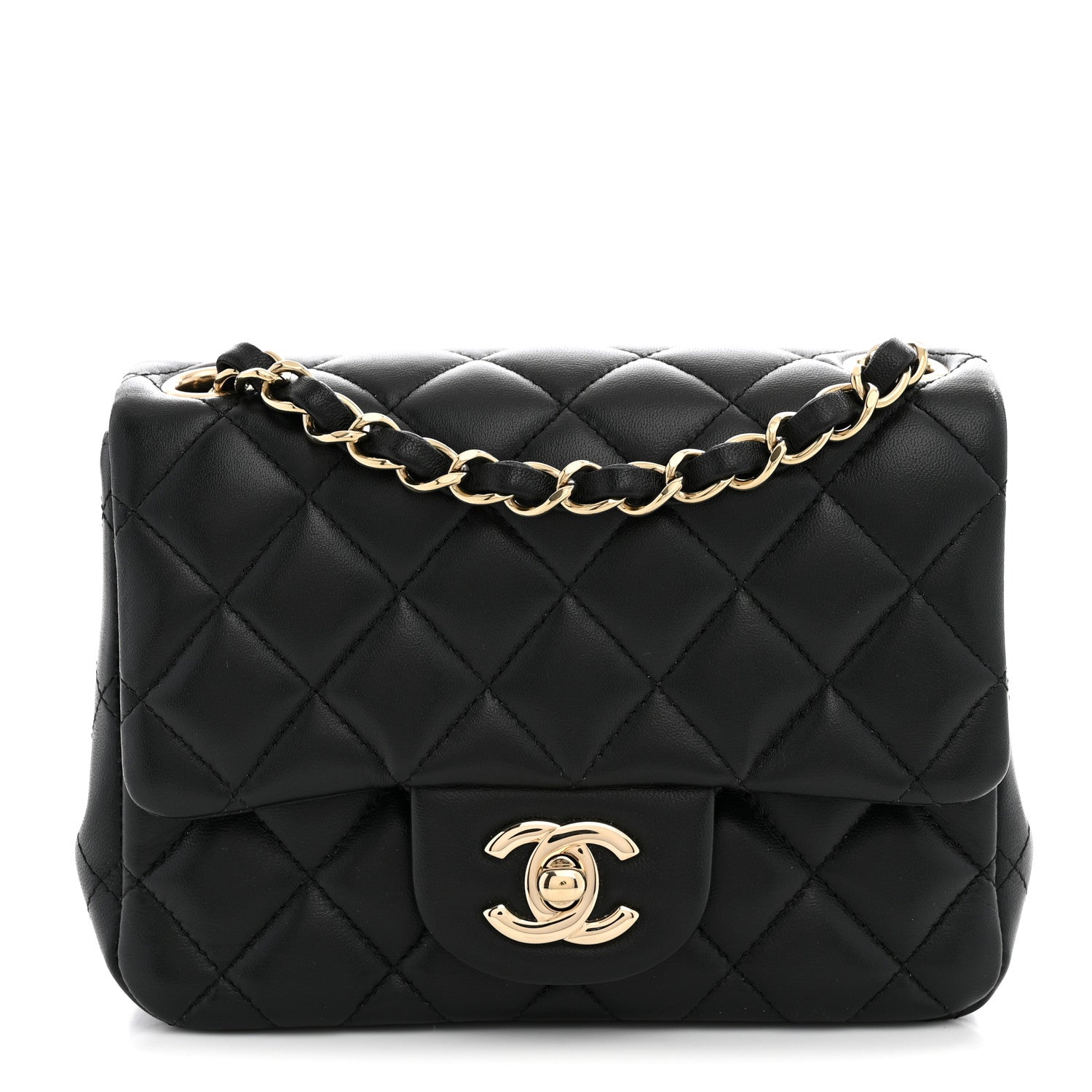 Lambskin Quilted Mini Square Flap Black — view 1