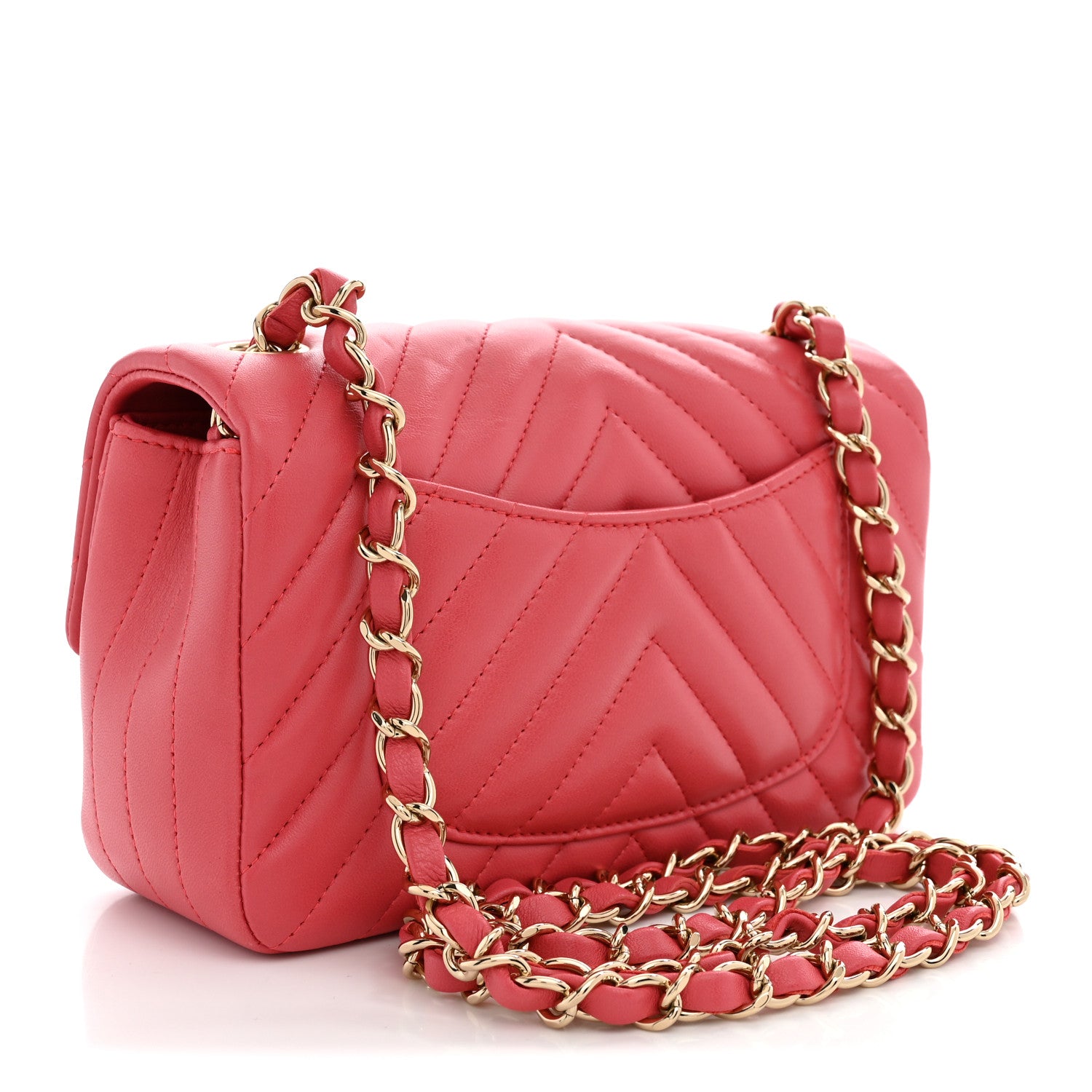 Lambskin Chevron Quilted Mini Rectangular Flap Dark Pink — view 2