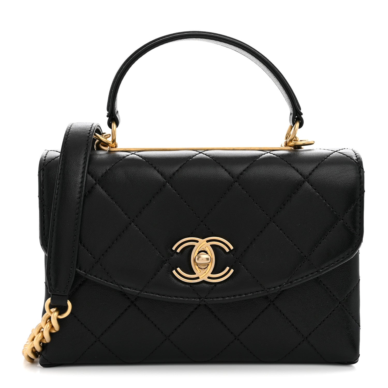 Lambskin Quilted Small Trendy Spirit Top Handle Bag Black