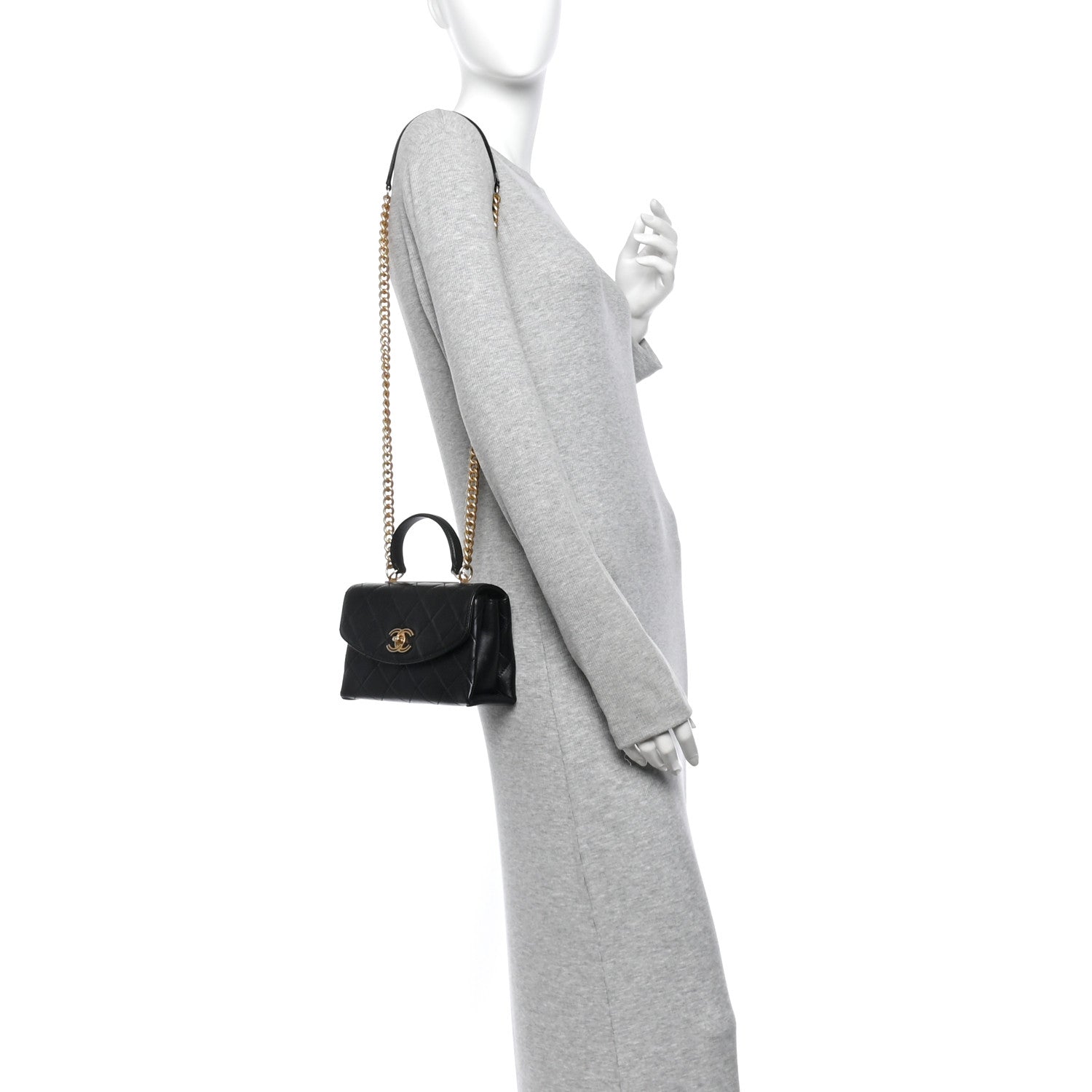 Lambskin Quilted Small Trendy Spirit Top Handle Bag Black — view 2