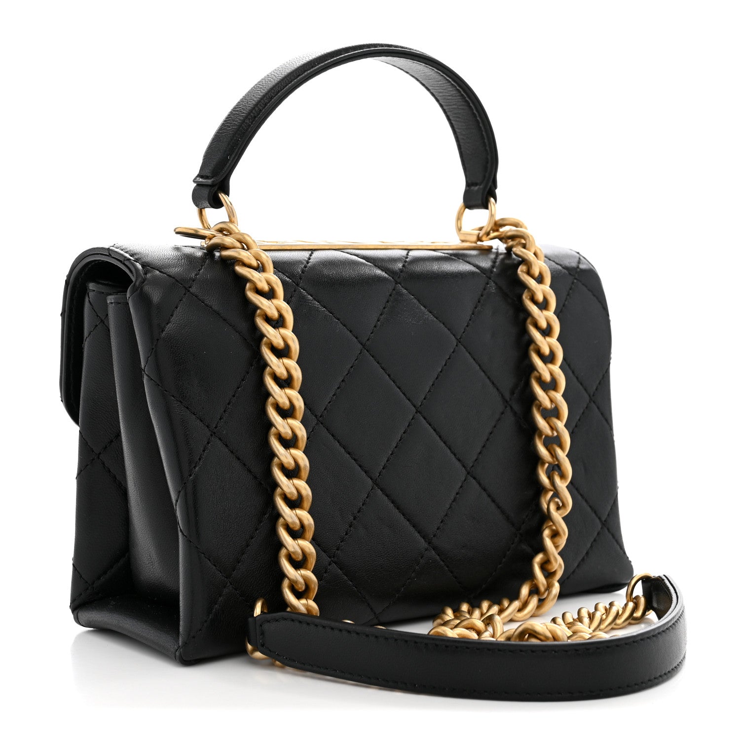 Lambskin Quilted Small Trendy Spirit Top Handle Bag Black — view 3