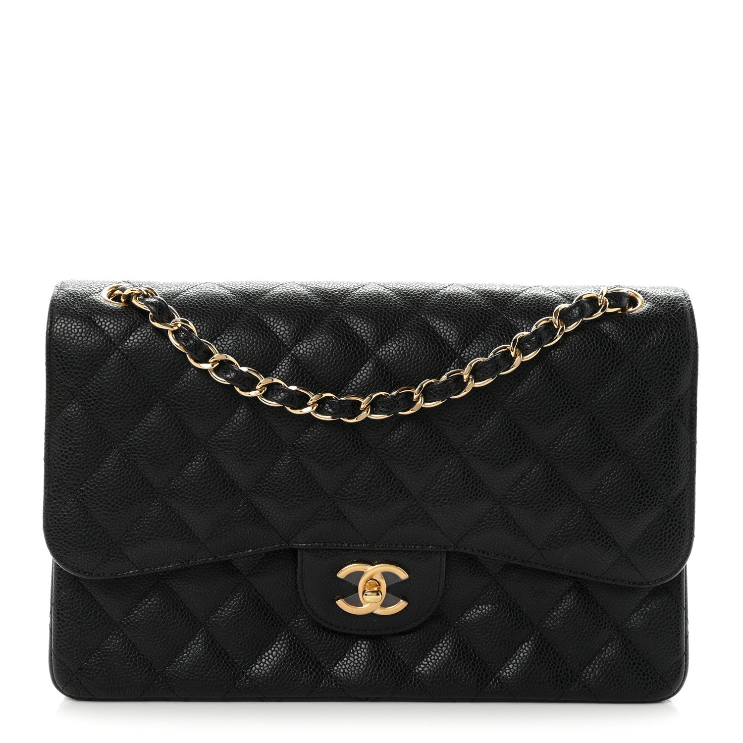 Caviar Quilted Jumbo Double Flap Black