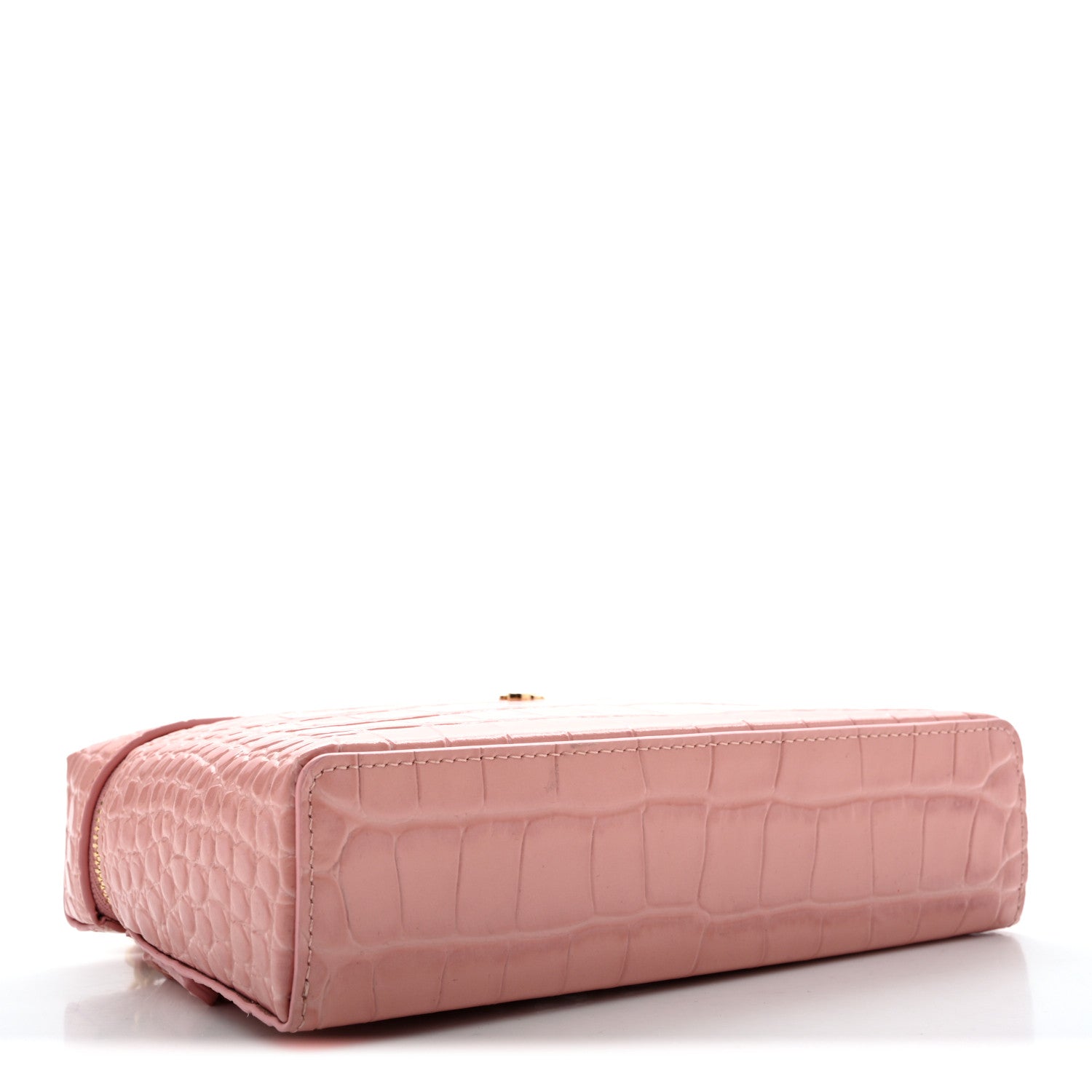 Calfskin Crocodile Embossed Crococo Top Handle Slim Vanity Case With Chain Light Pink — view 4