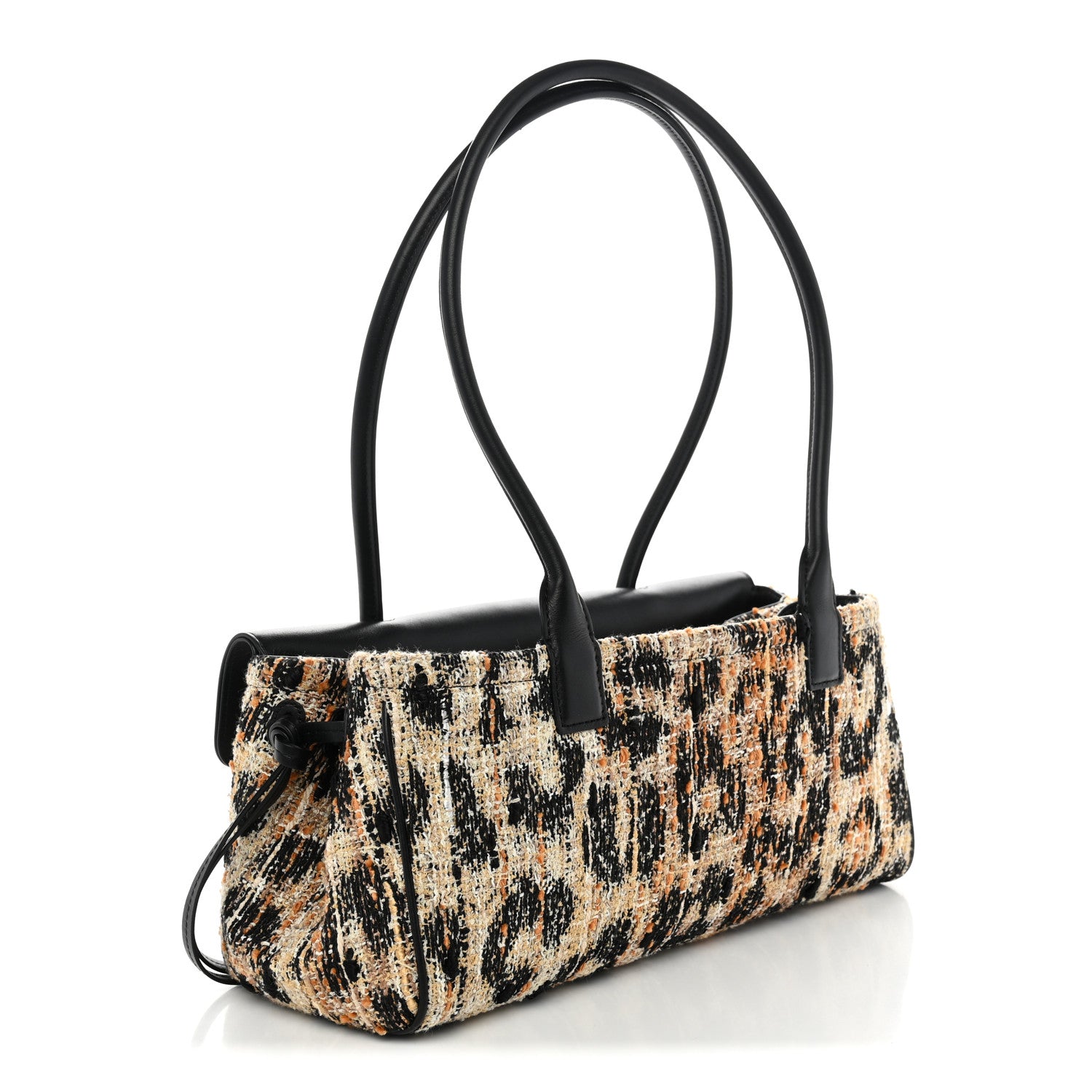 Calfskin Tweed Mixed Fibers Leopard Print Urban Essentials Small Shopping Bag Brown Black White — view 3