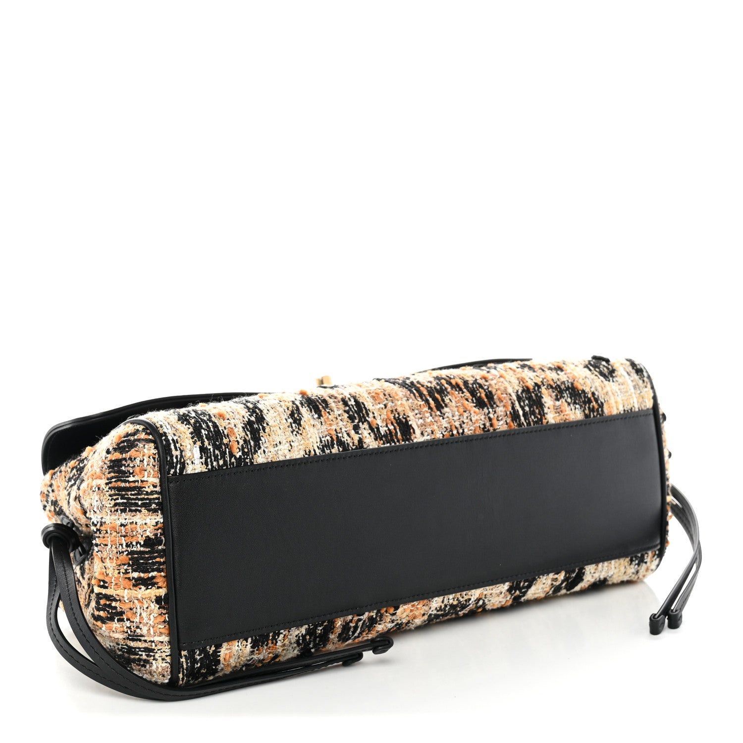 Calfskin Tweed Mixed Fibers Leopard Print Urban Essentials Small Shopping Bag Brown Black White — view 4