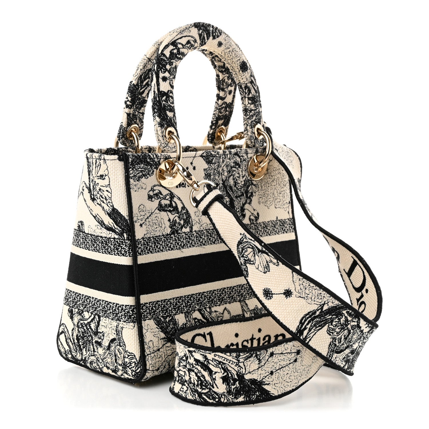Canvas Embroidered Zodiac Toile De Jouy Medium Lady D-Lite Latte — view 3