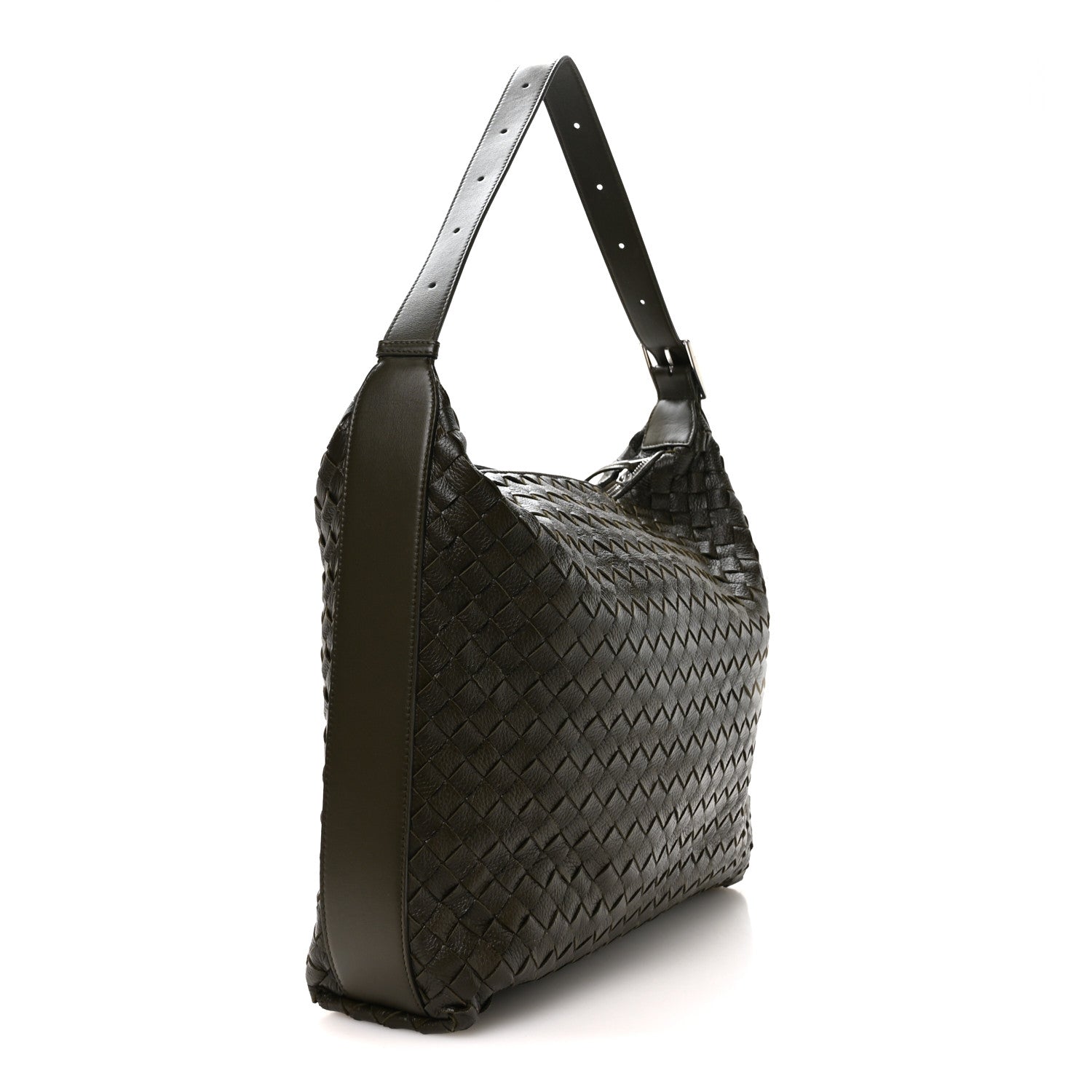 Deerskin Intrecciato Medium Traveler Hobo Kaki — view 2