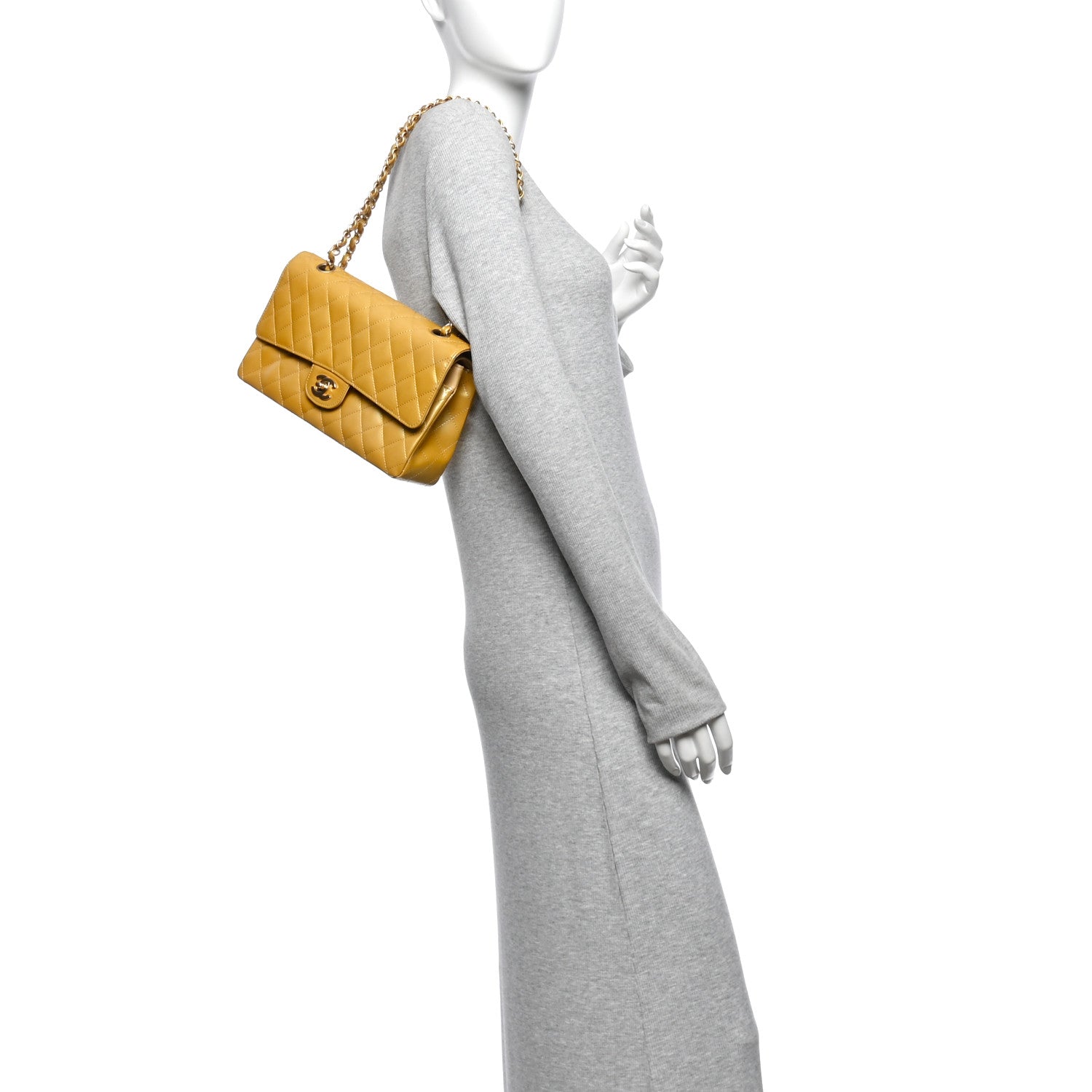 Metallic Patent Quilted Medium Double Flap Gold — view 2