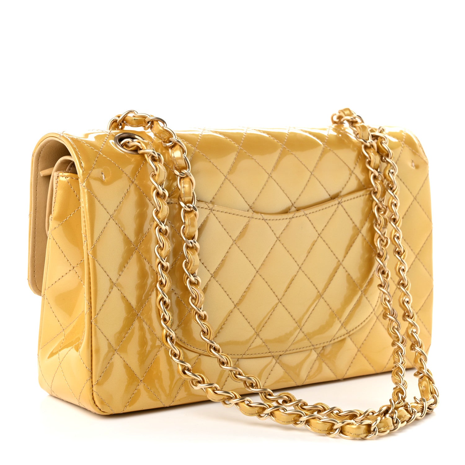 Metallic Patent Quilted Medium Double Flap Gold — view 3