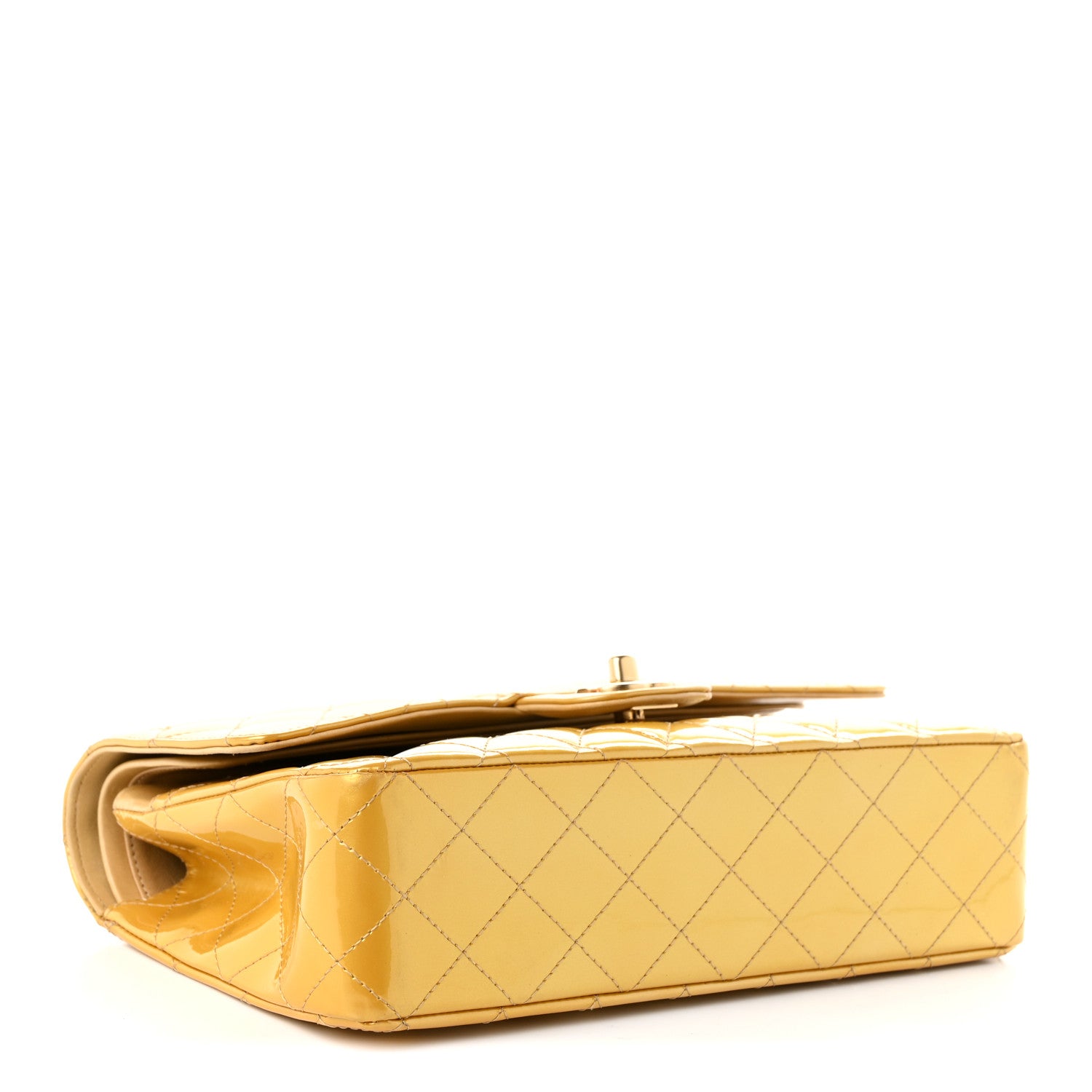 Metallic Patent Quilted Medium Double Flap Gold — view 4