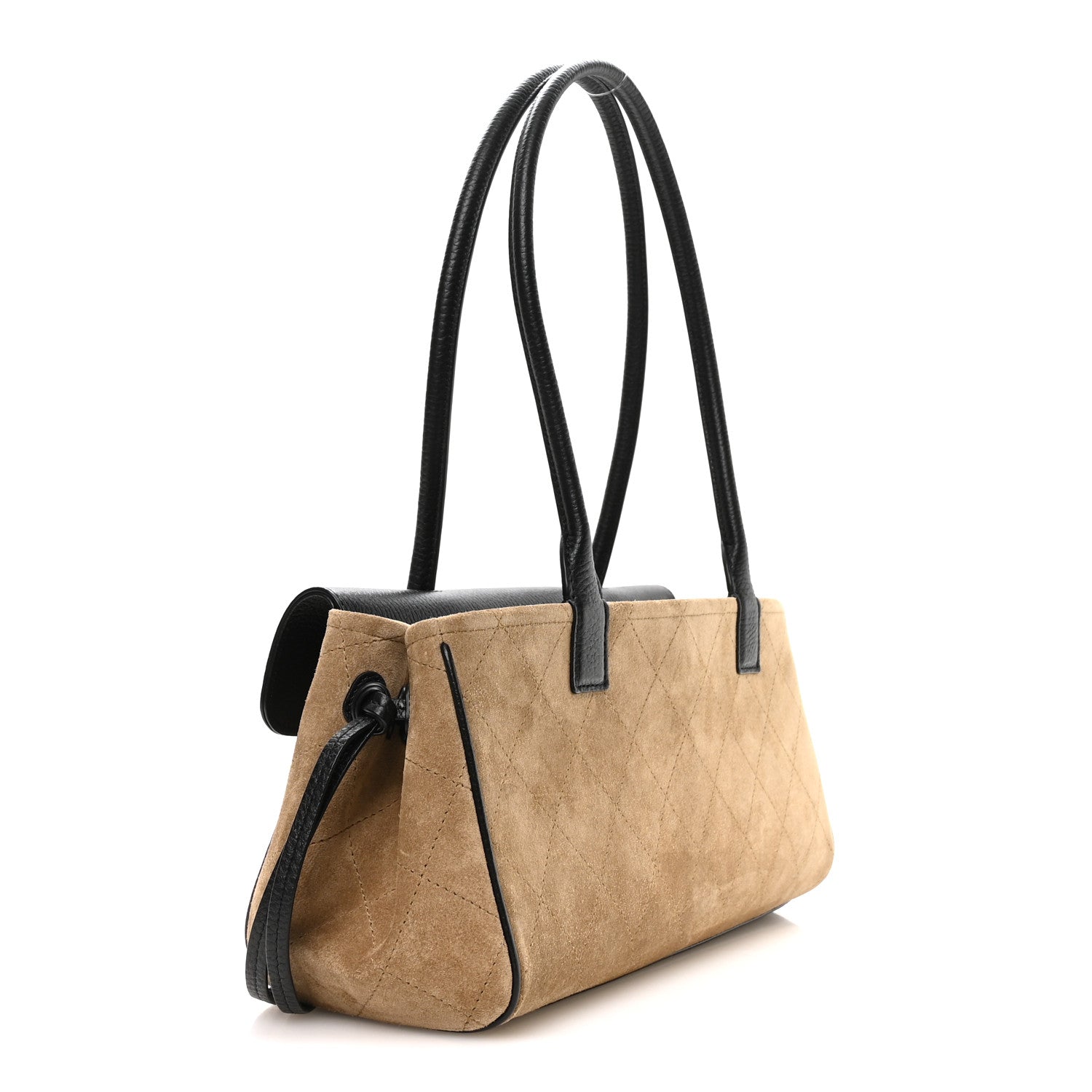 Grained Calfskin Suede Urban Essentials Small Shopping Bag Dark Beige Black — view 3