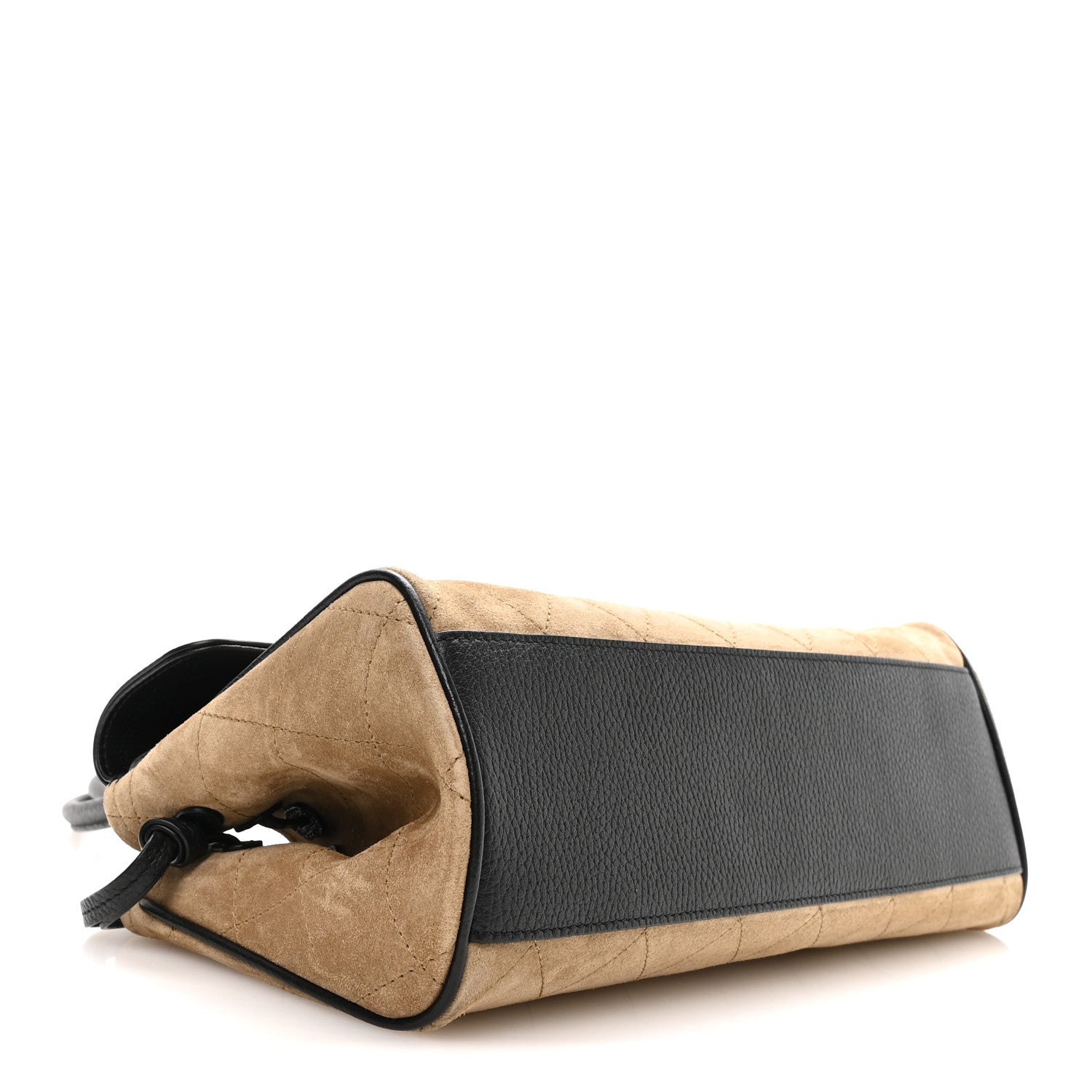 Grained Calfskin Suede Urban Essentials Small Shopping Bag Dark Beige Black — view 4
