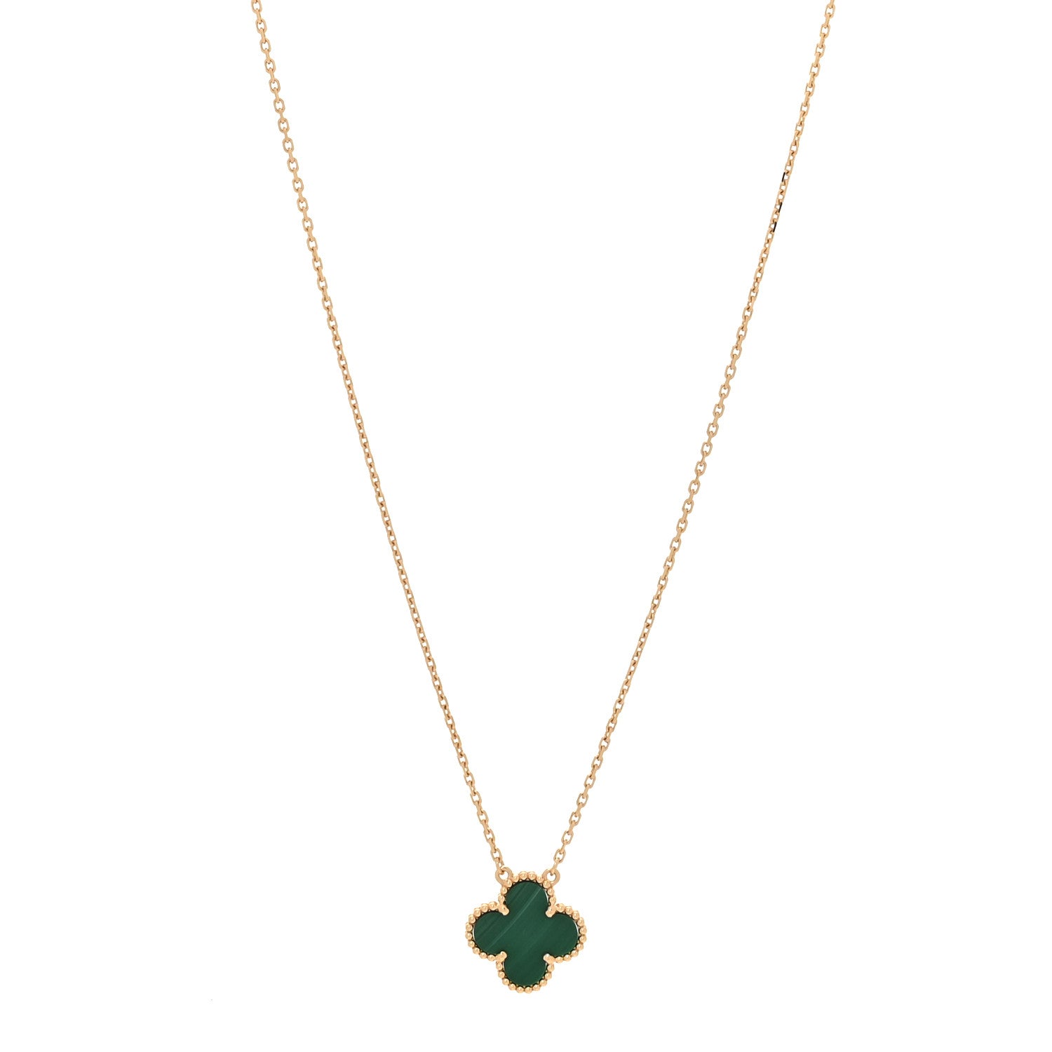 18K Yellow Gold Malachite Vintage Alhambra Pendant Necklace
