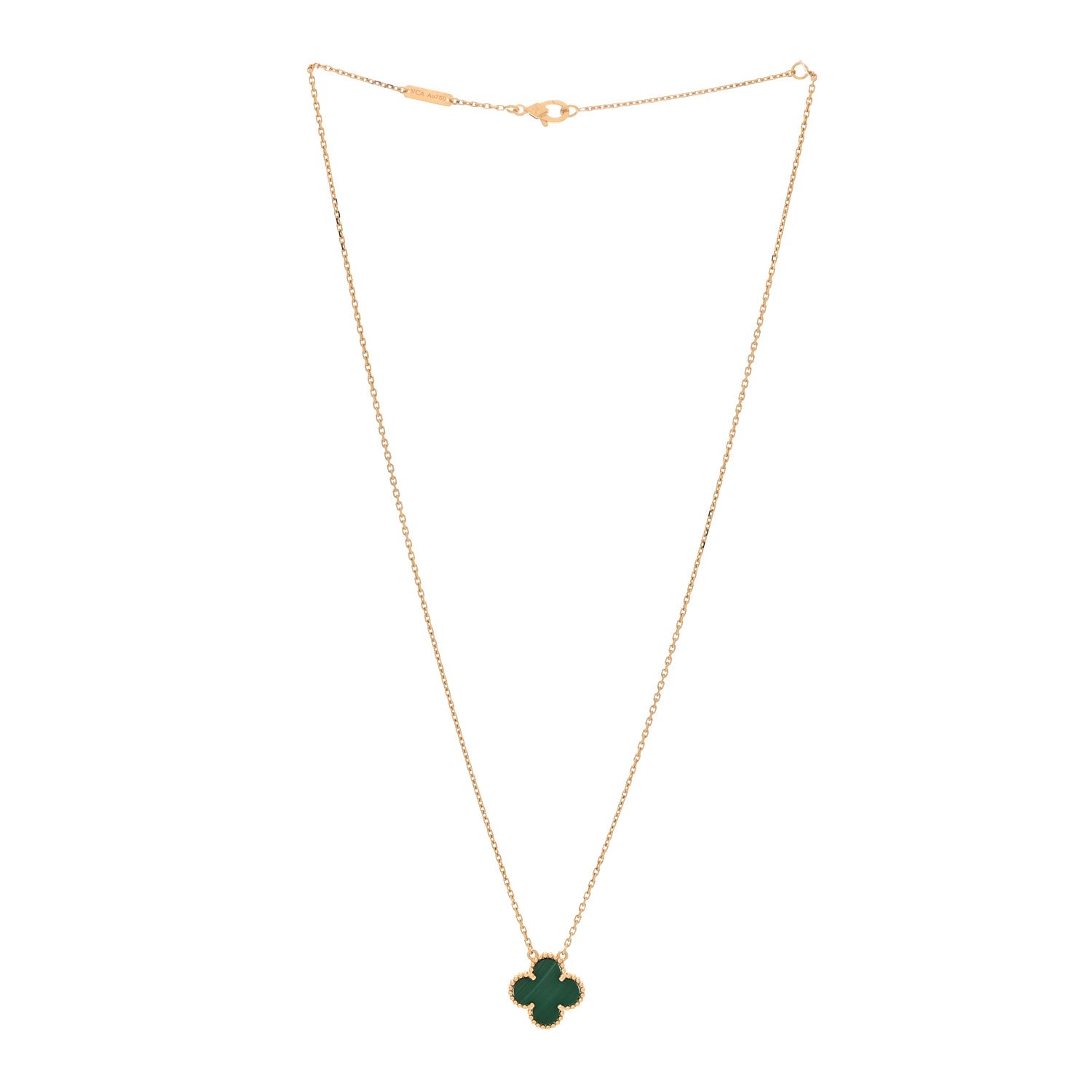 18K Yellow Gold Malachite Vintage Alhambra Pendant Necklace — view 3