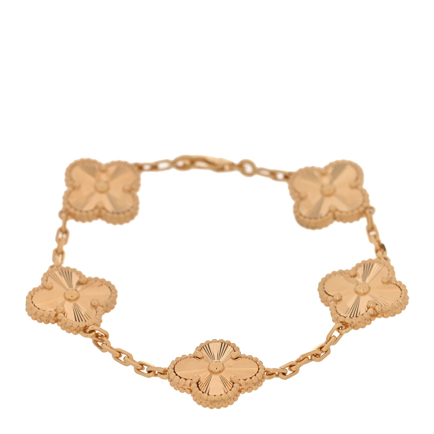 18K Yellow Gold 5 Motifs Guilloche Vintage Alhambra Bracelet