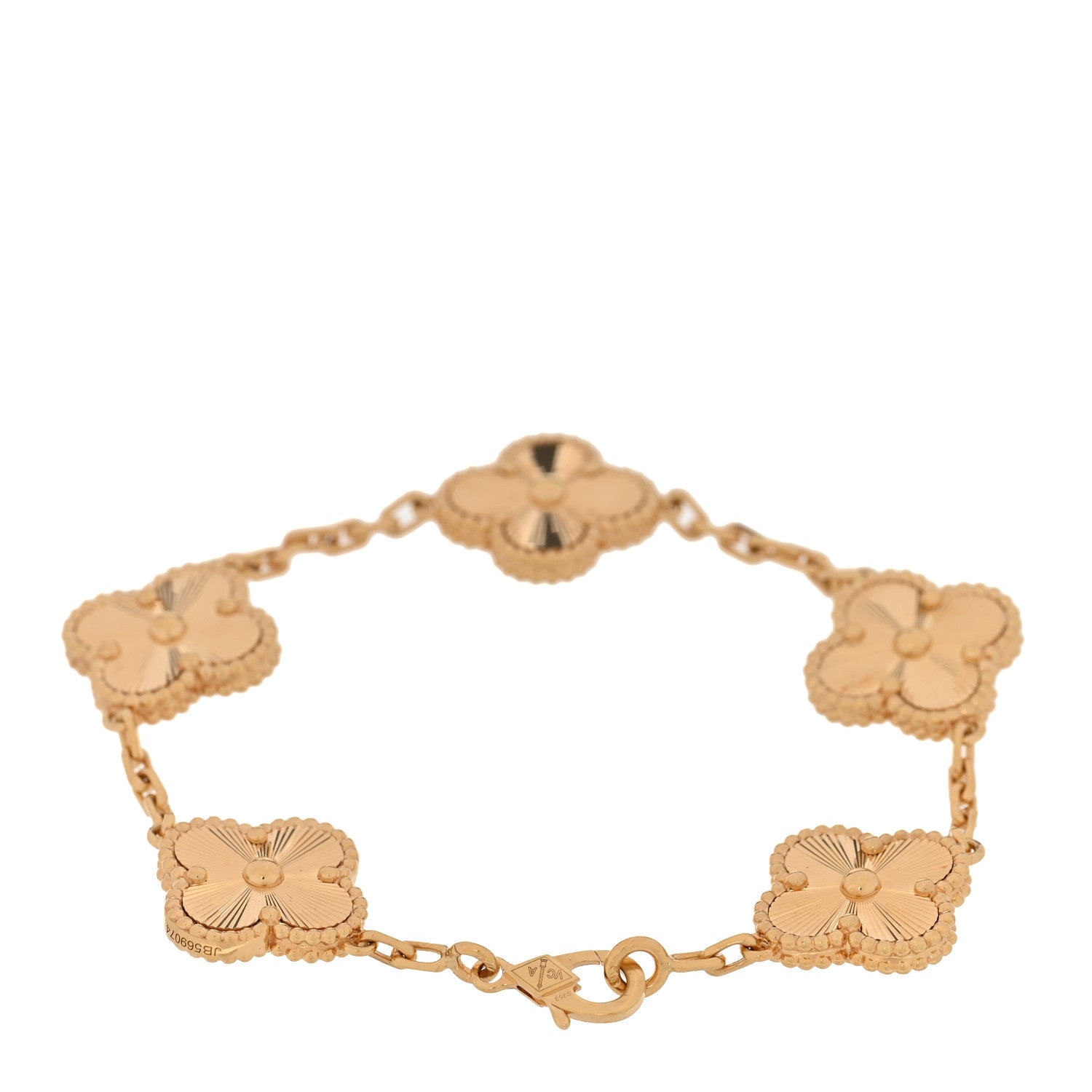 18K Yellow Gold 5 Motifs Guilloche Vintage Alhambra Bracelet — view 2