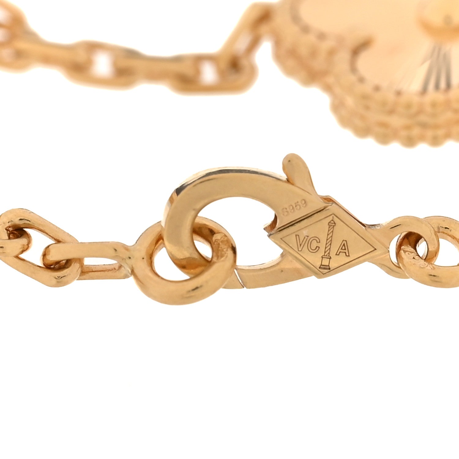 18K Yellow Gold 5 Motifs Guilloche Vintage Alhambra Bracelet — view 3