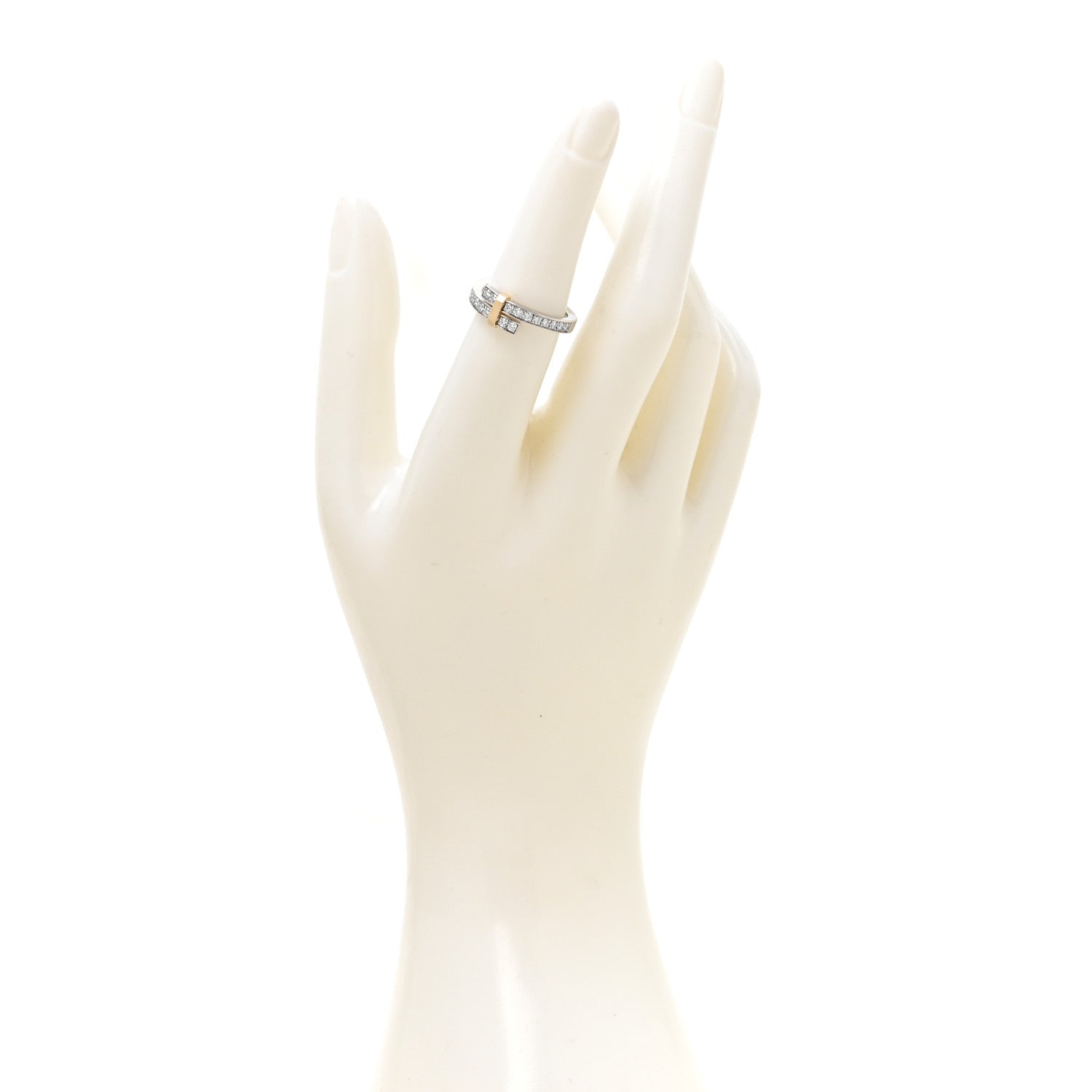 18K Yellow Gold Platinum Diamond Edge Bypass Ring 51 5.75 — view 2