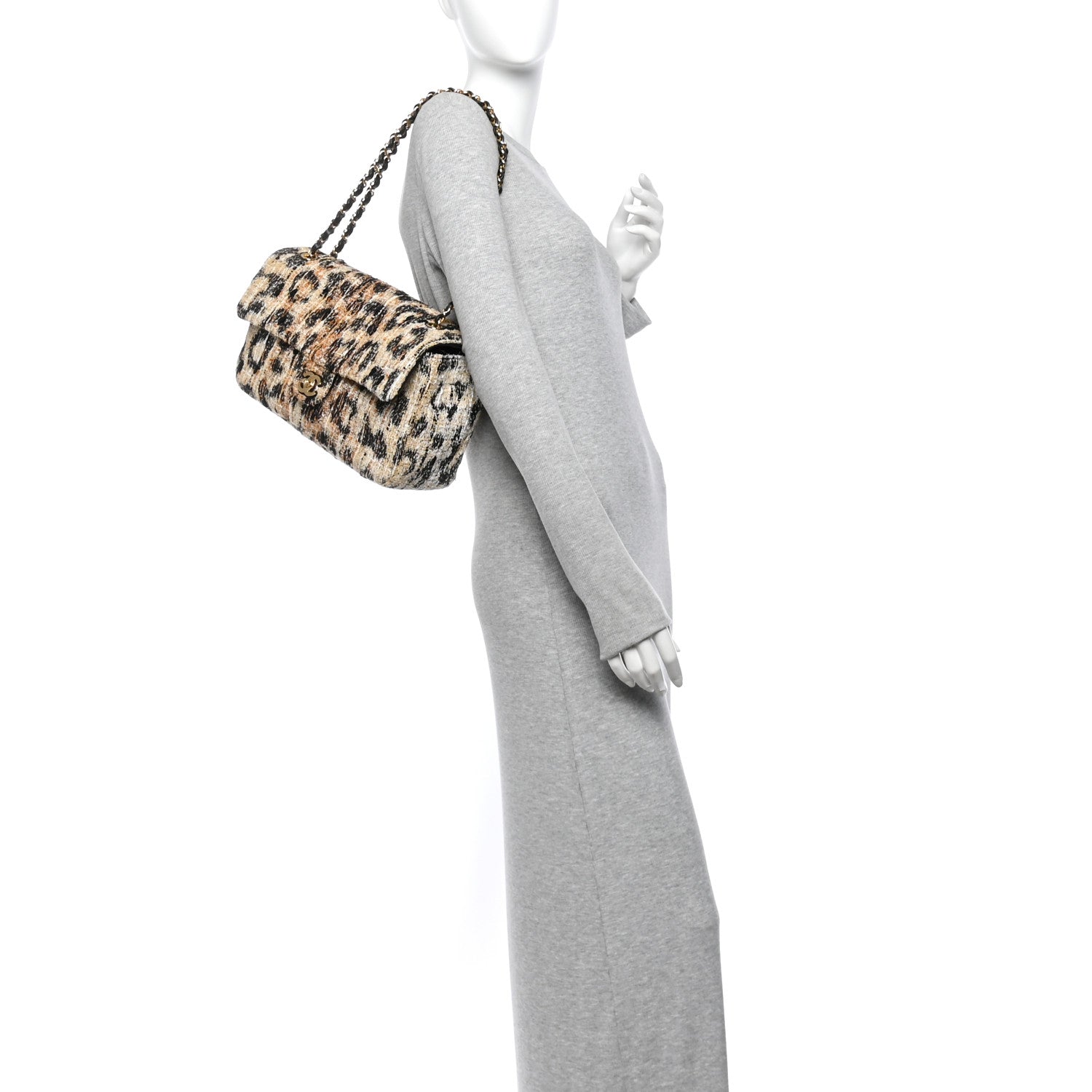 Tweed Mixed Fibers Leopard Print Small Souplissimo Maxi Flap Brown Black White — view 2