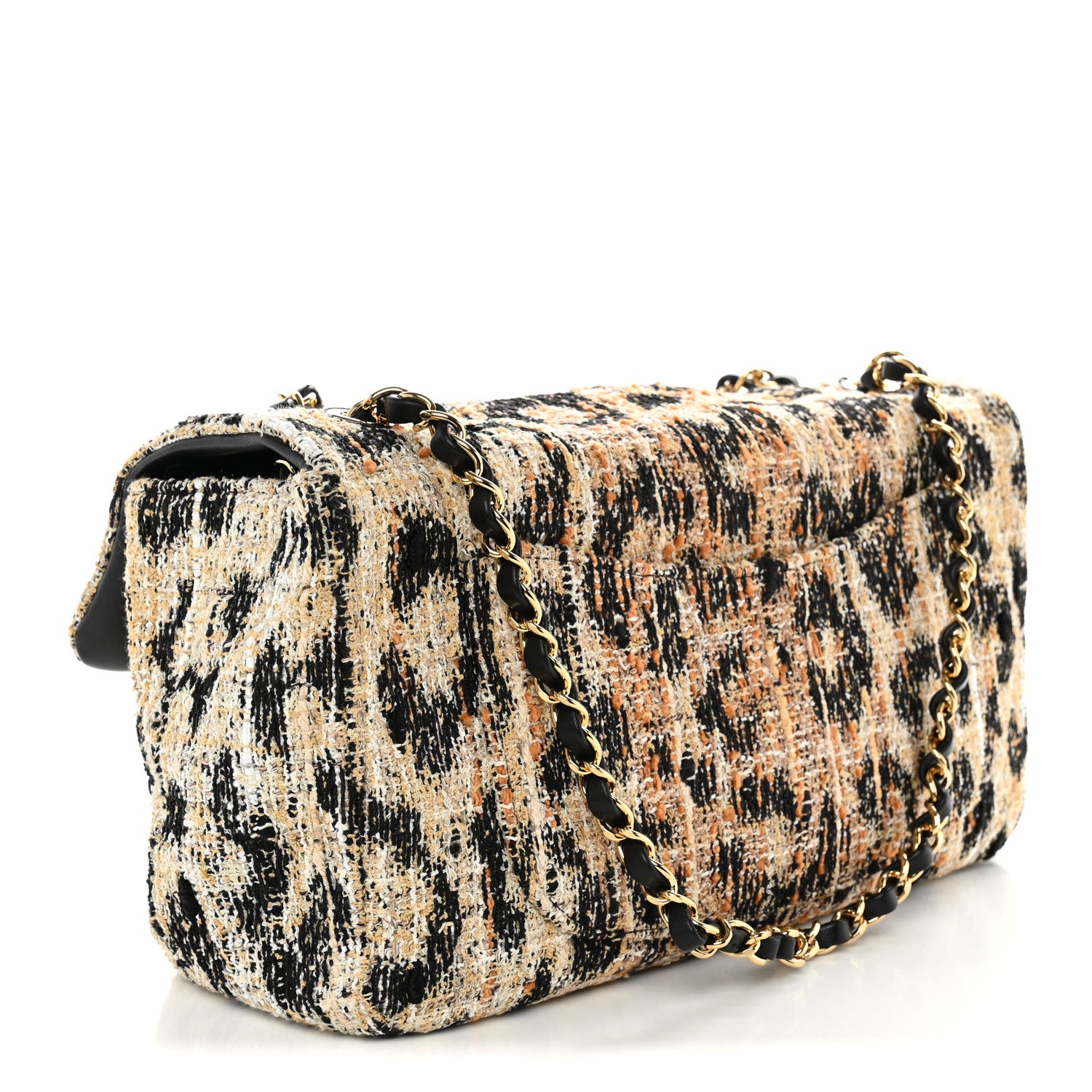 Tweed Mixed Fibers Leopard Print Small Souplissimo Maxi Flap Brown Black White — view 3