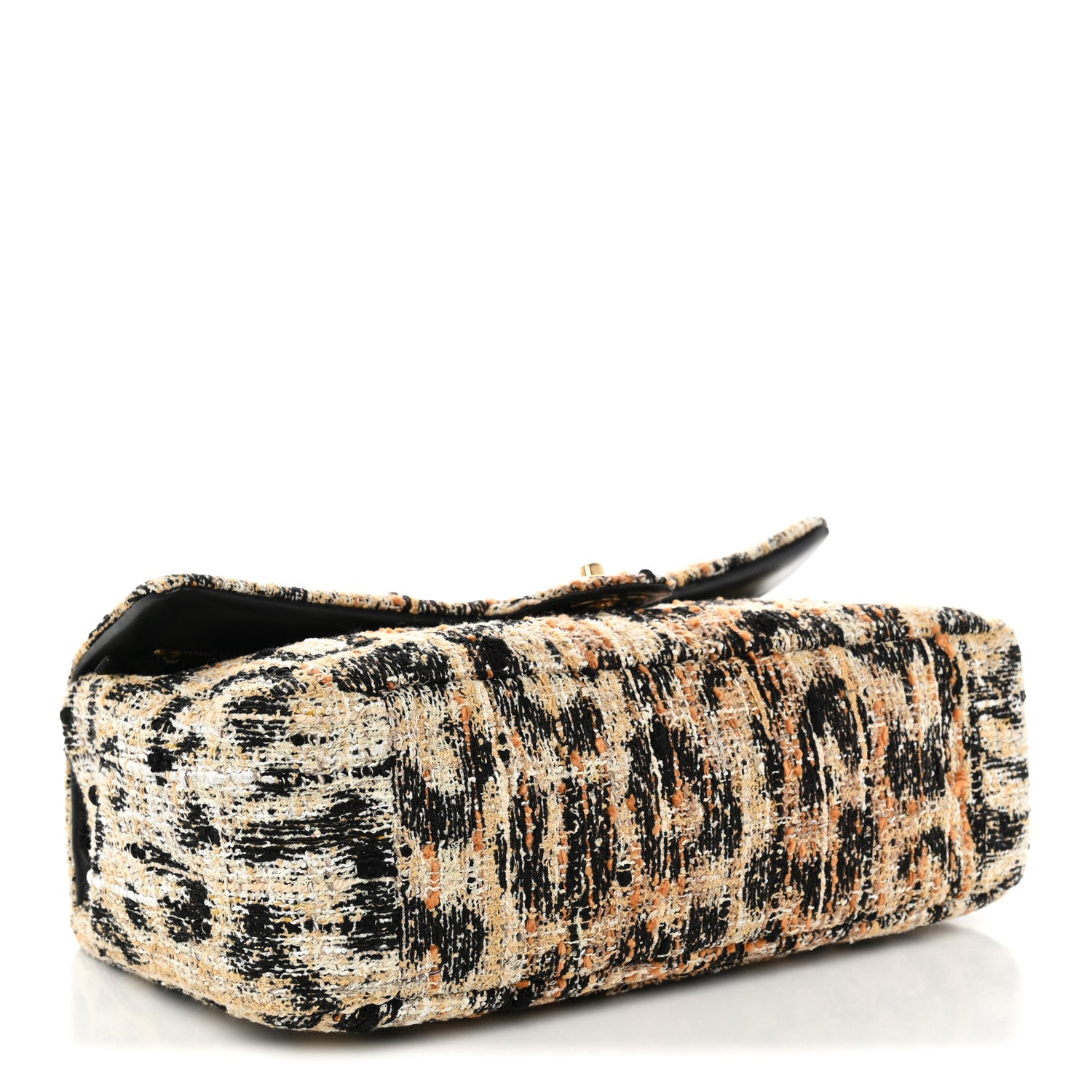 Tweed Mixed Fibers Leopard Print Small Souplissimo Maxi Flap Brown Black White — view 4