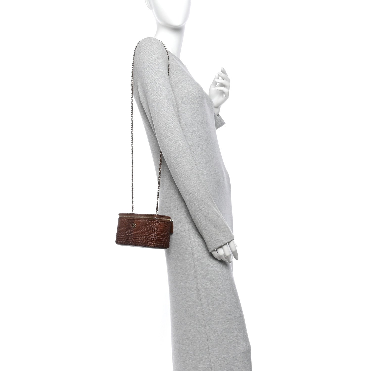 Braided Raffia Vanity Case With Chain Brown — view 2