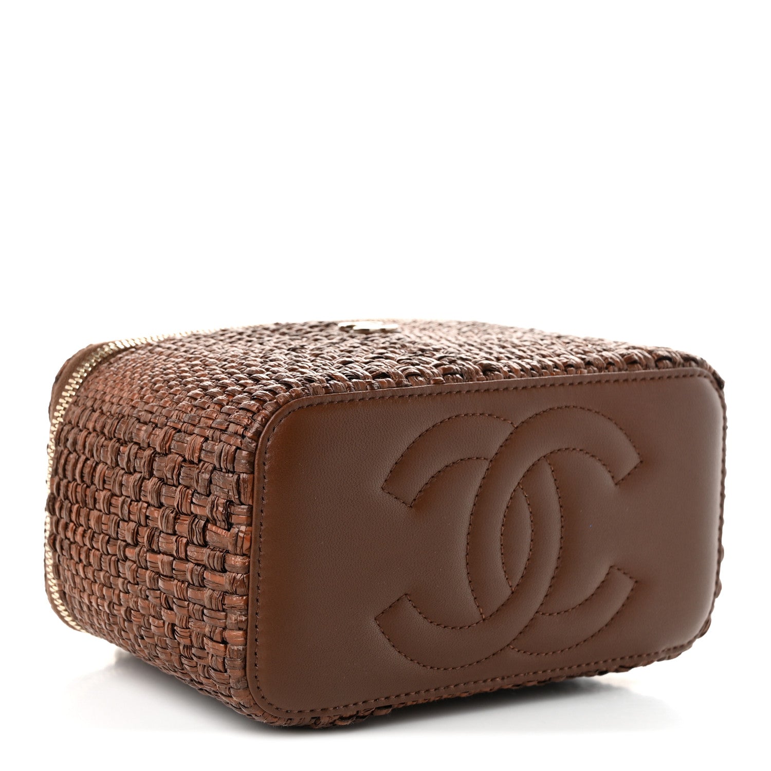 Braided Raffia Vanity Case With Chain Brown — view 4