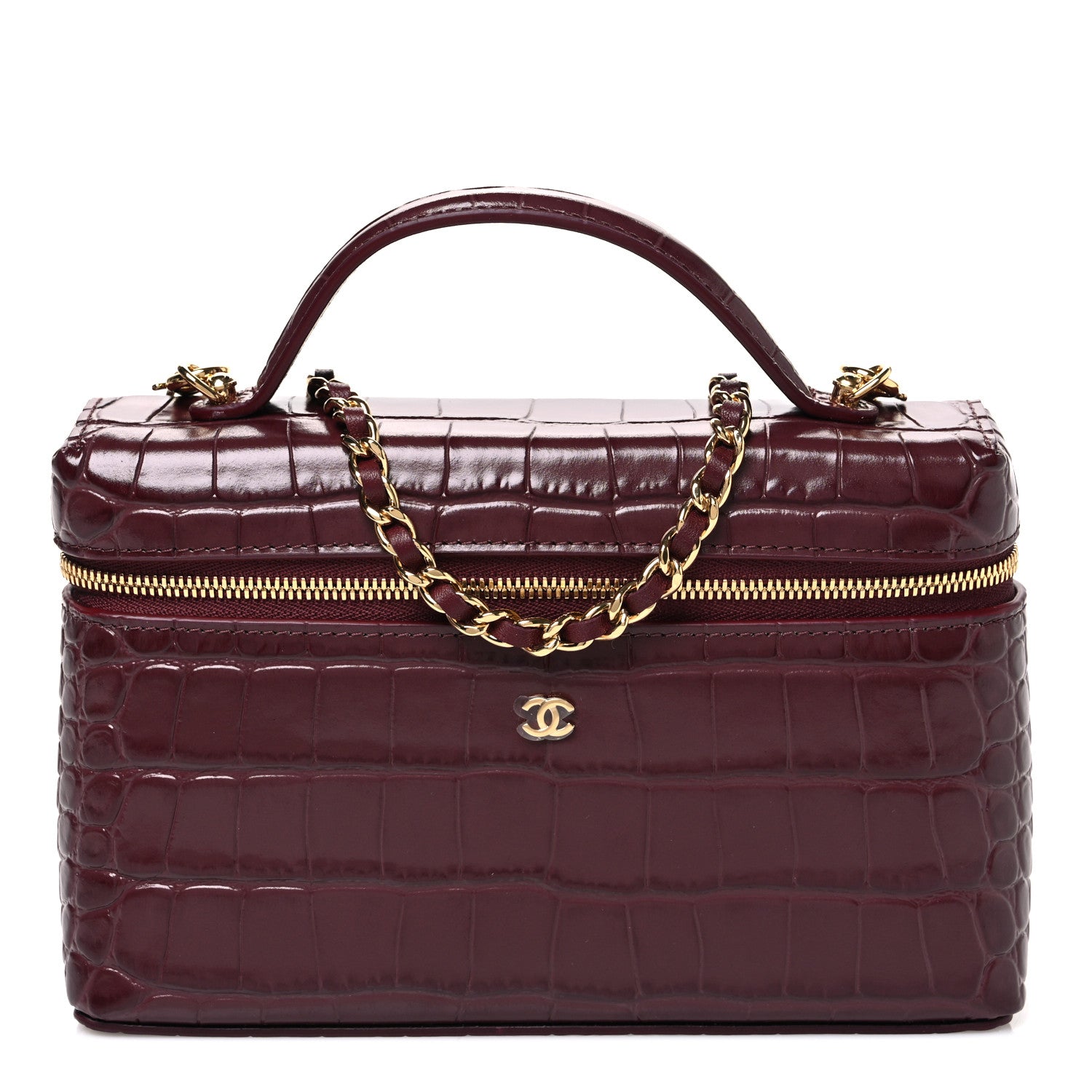 Calfskin Crocodile Embossed Crococo Exoticoco Vanity With Chain Dark Burgundy
