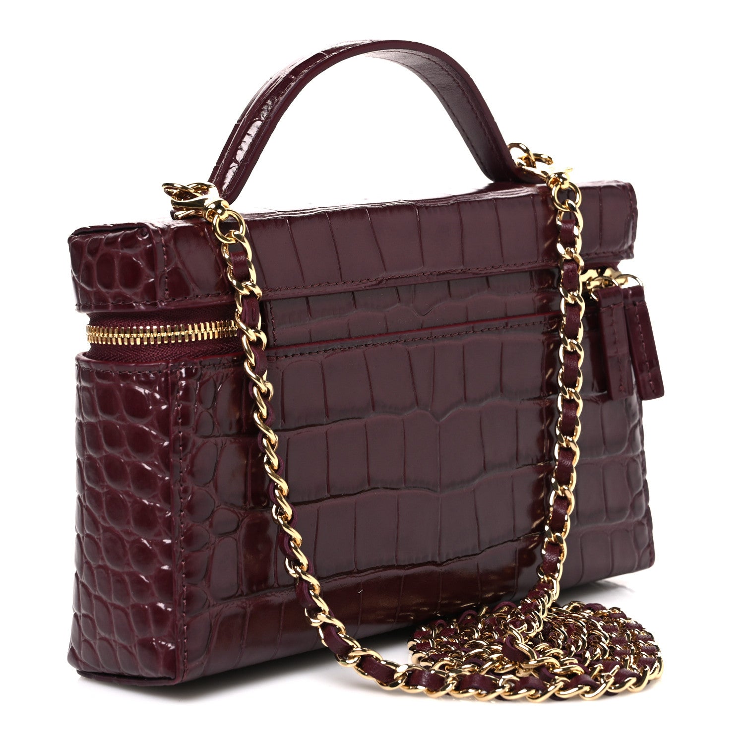 Calfskin Crocodile Embossed Crococo Exoticoco Vanity With Chain Dark Burgundy — view 3