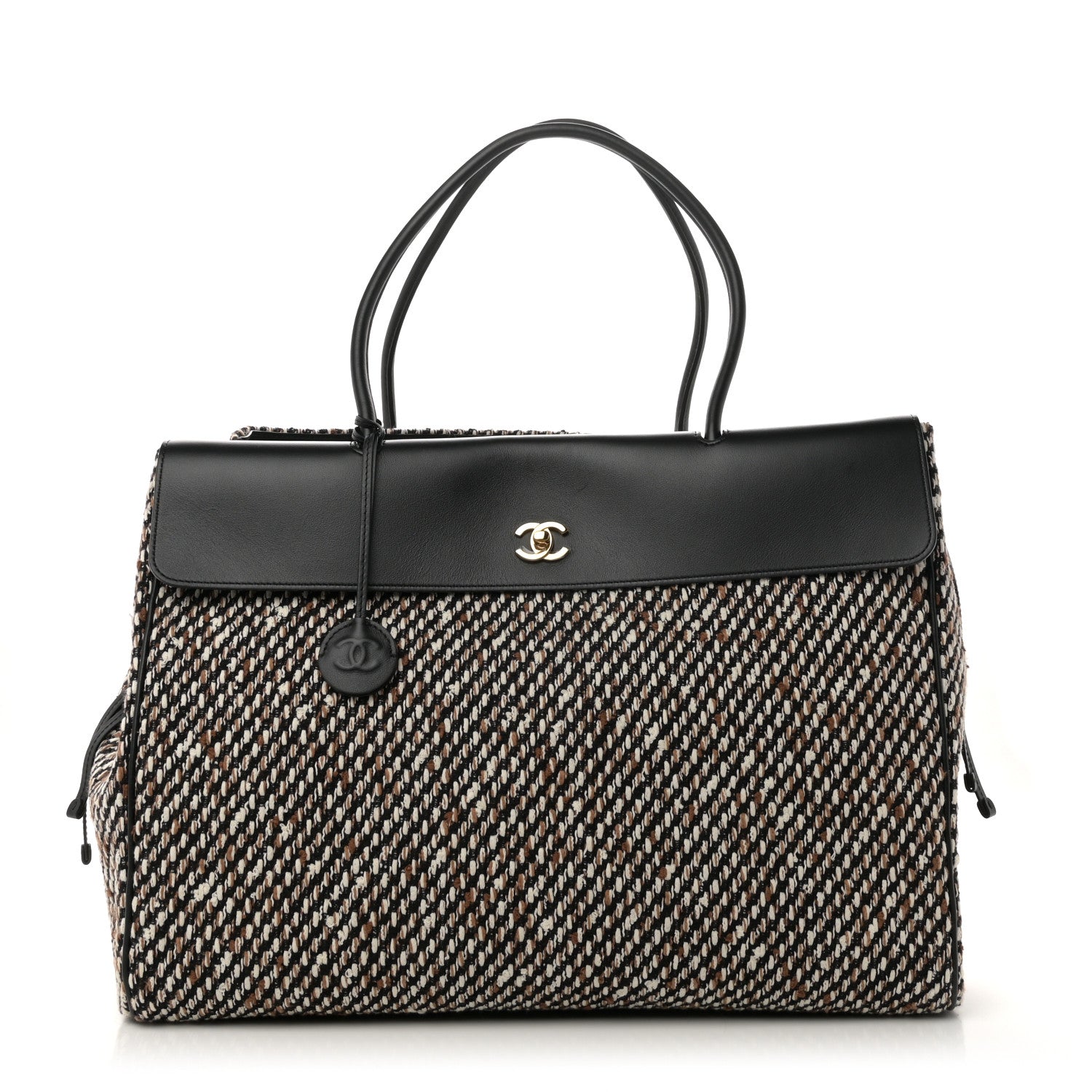 Tweed Calfskin Urban Essentials Large Shopping Bag Black Multicolor