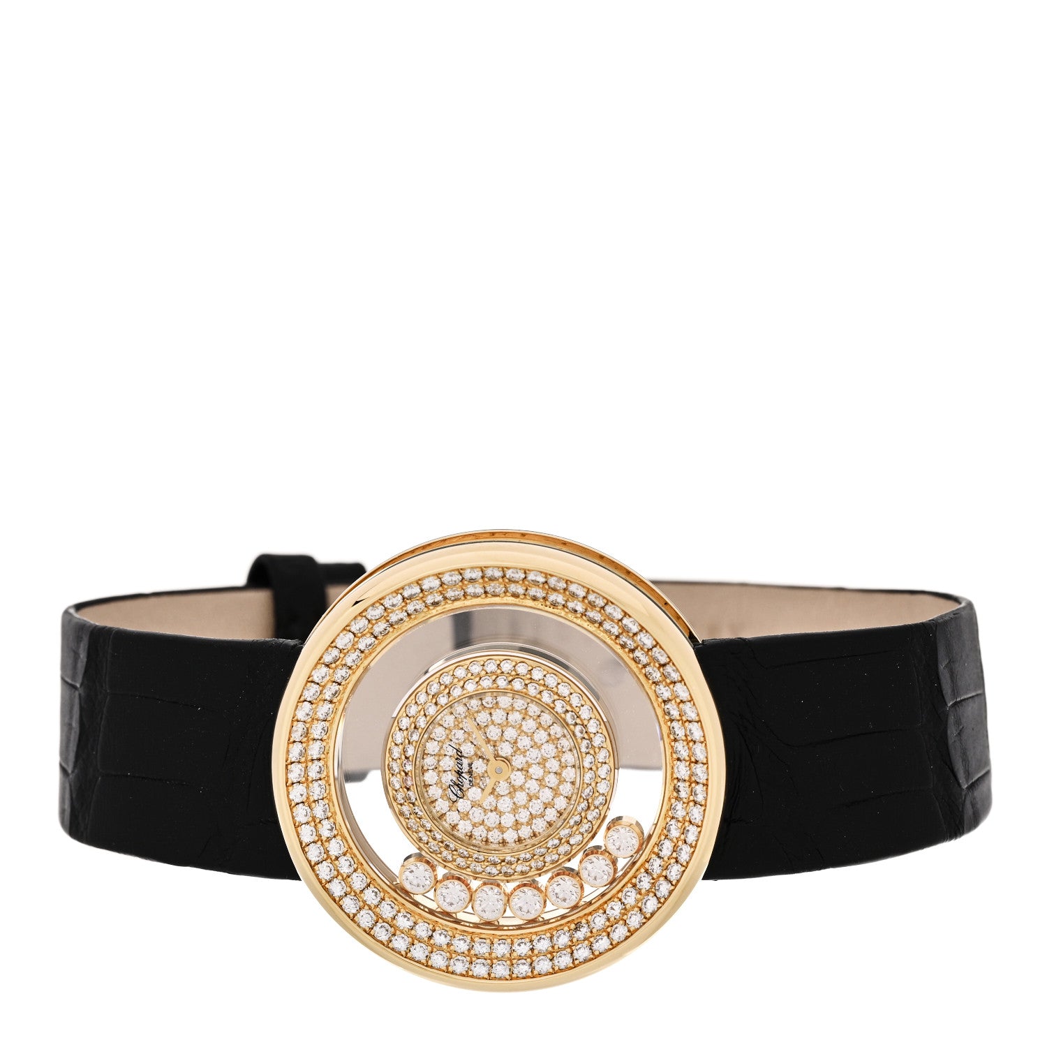 18K Yellow Gold Alligator Diamond Bezel 30mm Happy Diamonds Automatic Watch — view 2