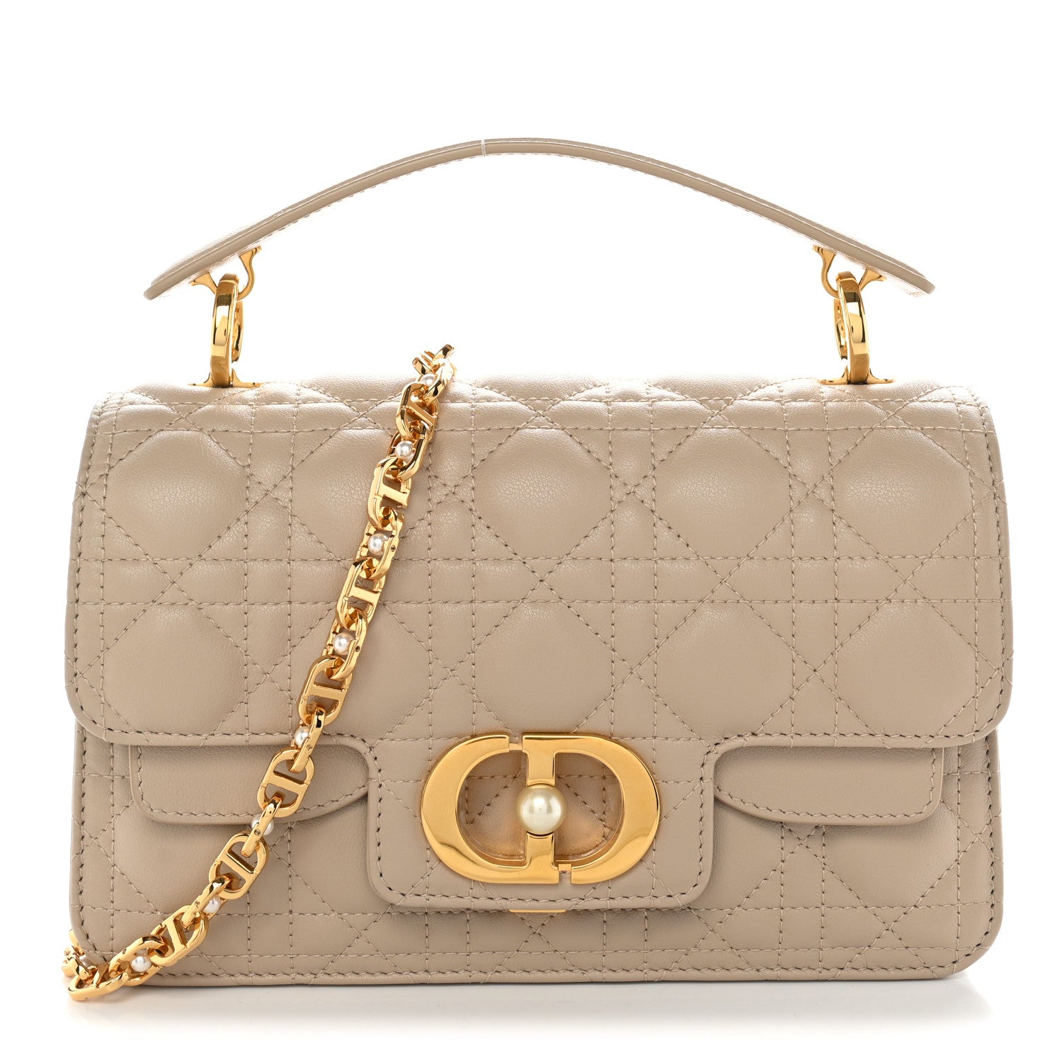 Calfskin Cannage Small Jolie Top Handle Bag Powder Beige
