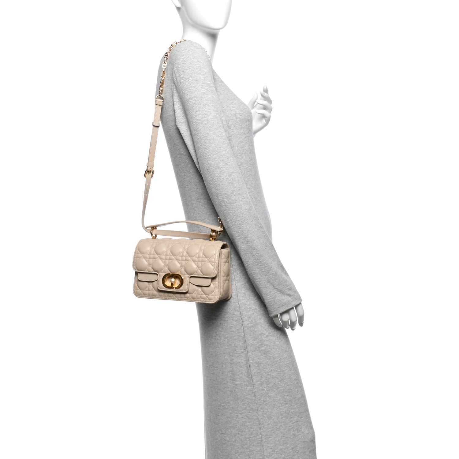 Calfskin Cannage Small Jolie Top Handle Bag Powder Beige — view 2