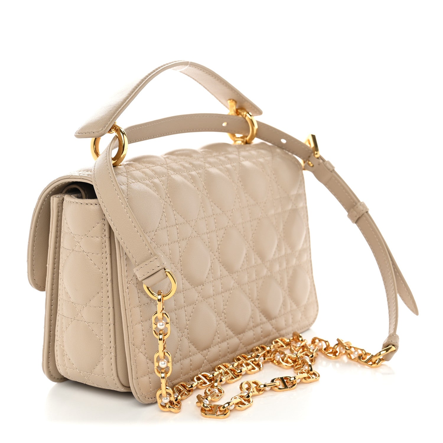 Calfskin Cannage Small Jolie Top Handle Bag Powder Beige — view 3