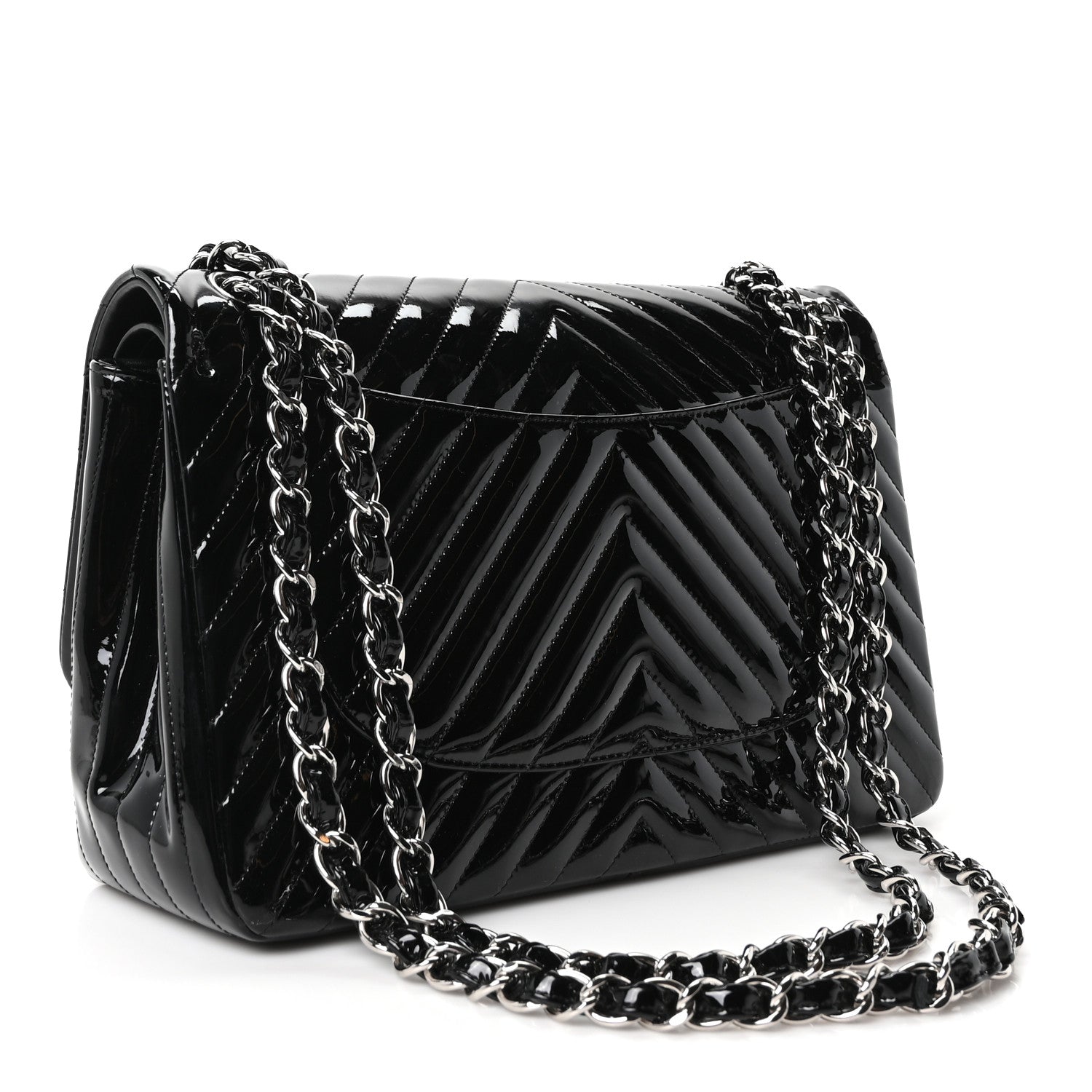 Patent Chevron Quilted Jumbo Double Flap Black — view 3