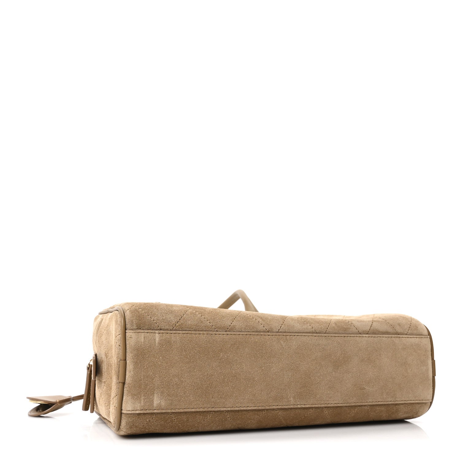 Suede Calfskin Large Perfect Bowling Bag Dark Beige — view 4