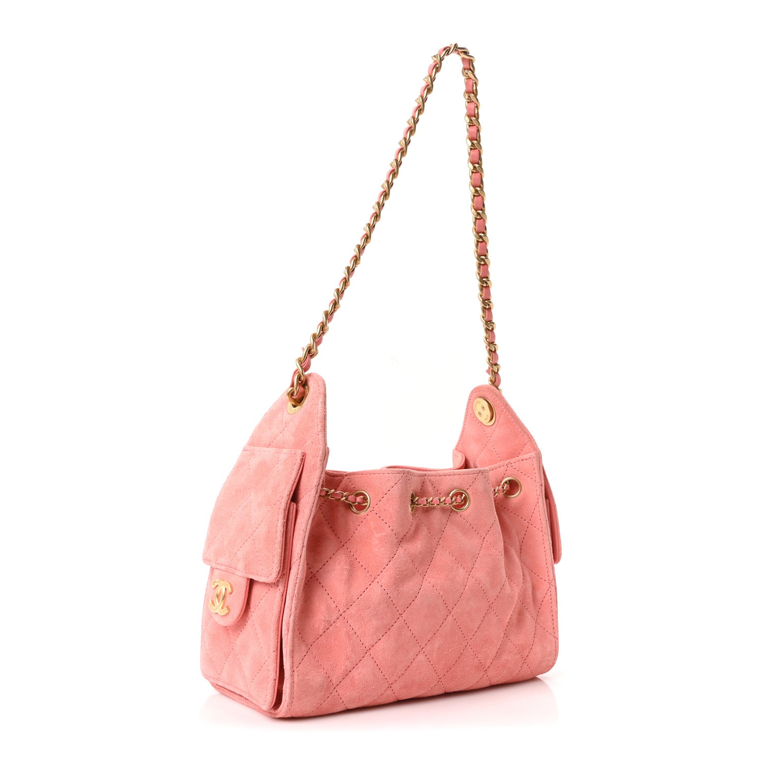 Suede Quilted Mini Chanel 25 Handbag Pink — view 3