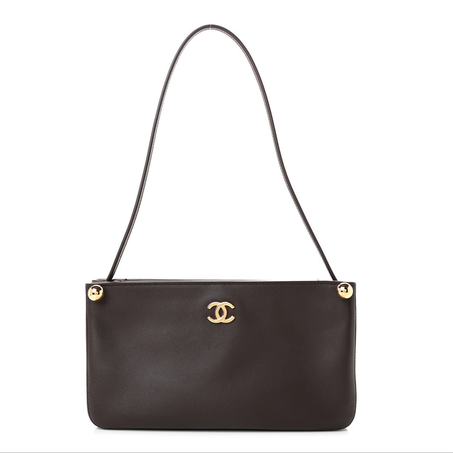 Calfskin Chick Studs Clutch Dark Brown