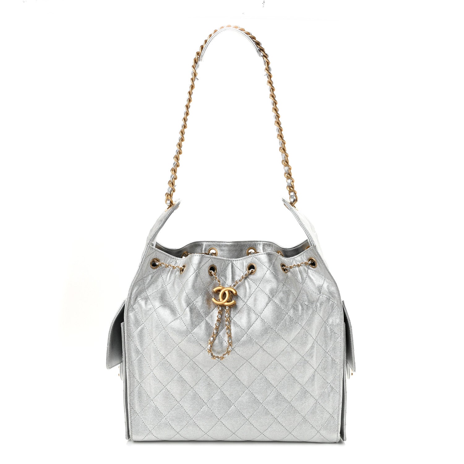 Metallic Caviar Quilted Medium Chanel 25 Handbag Silver — view 1
