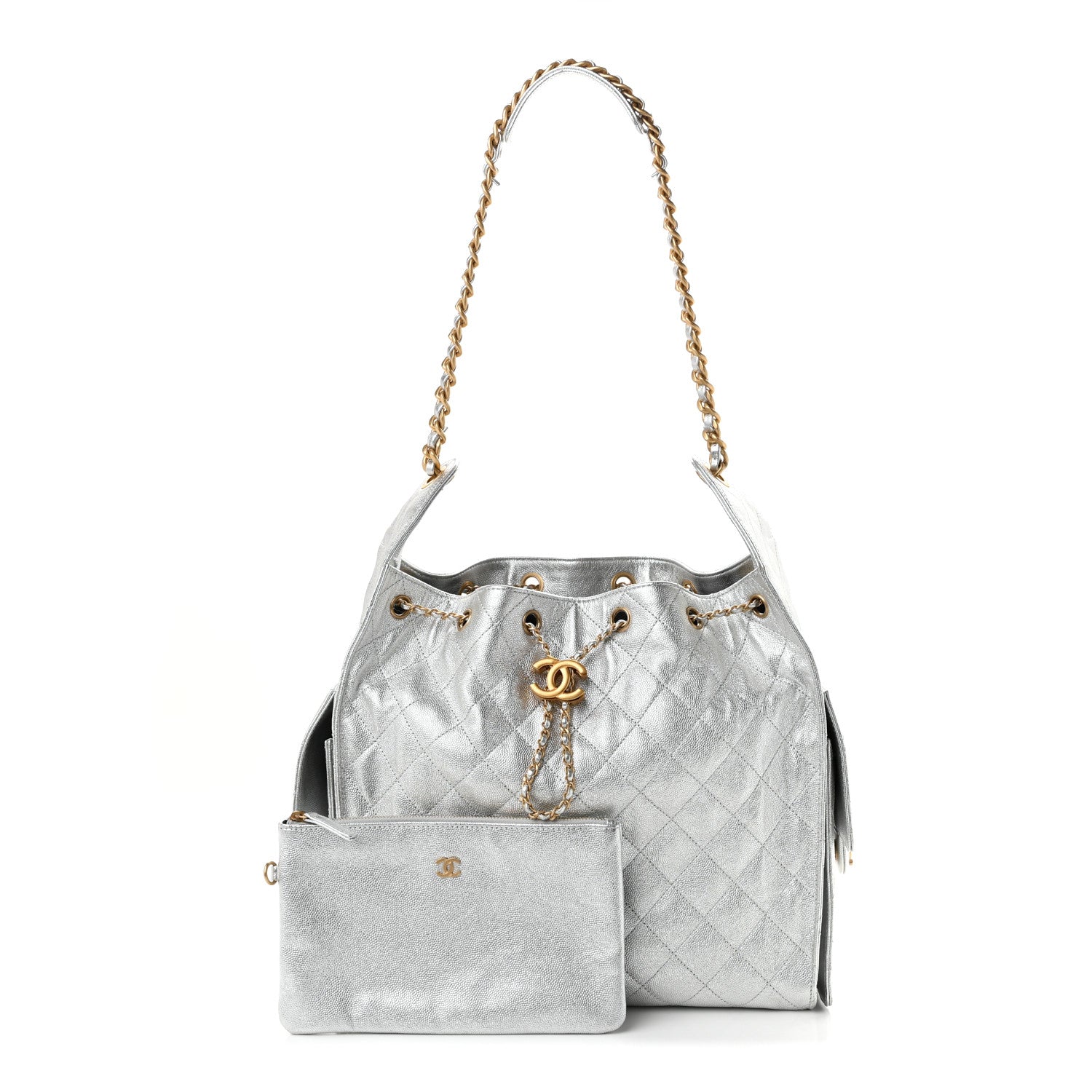 Metallic Caviar Quilted Medium Chanel 25 Handbag Silver — view 3