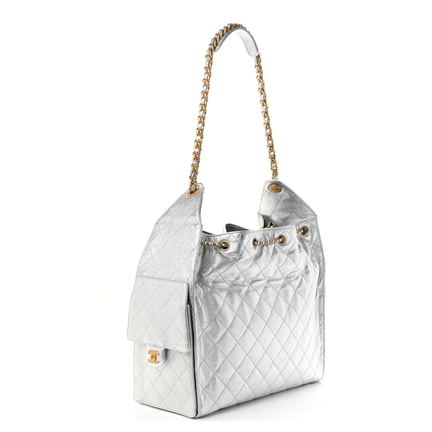 Metallic Caviar Quilted Medium Chanel 25 Handbag Silver — view 4