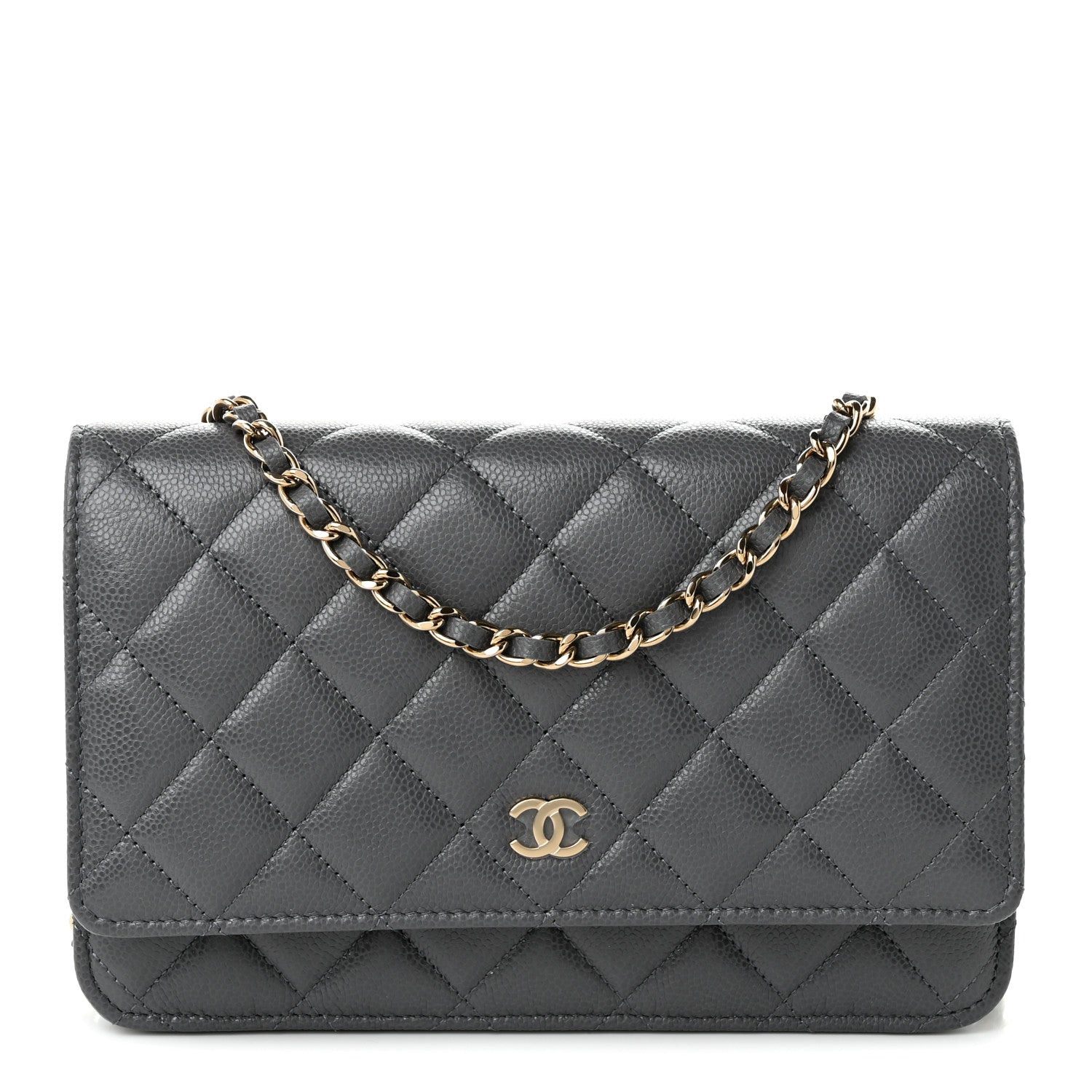 Caviar Quilted Wallet on Chain WOC Grey