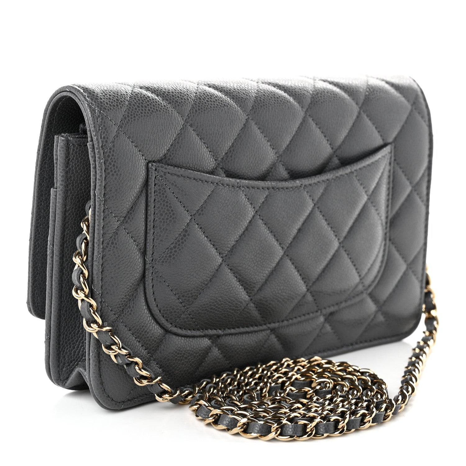 Caviar Quilted Wallet on Chain WOC Grey — view 3