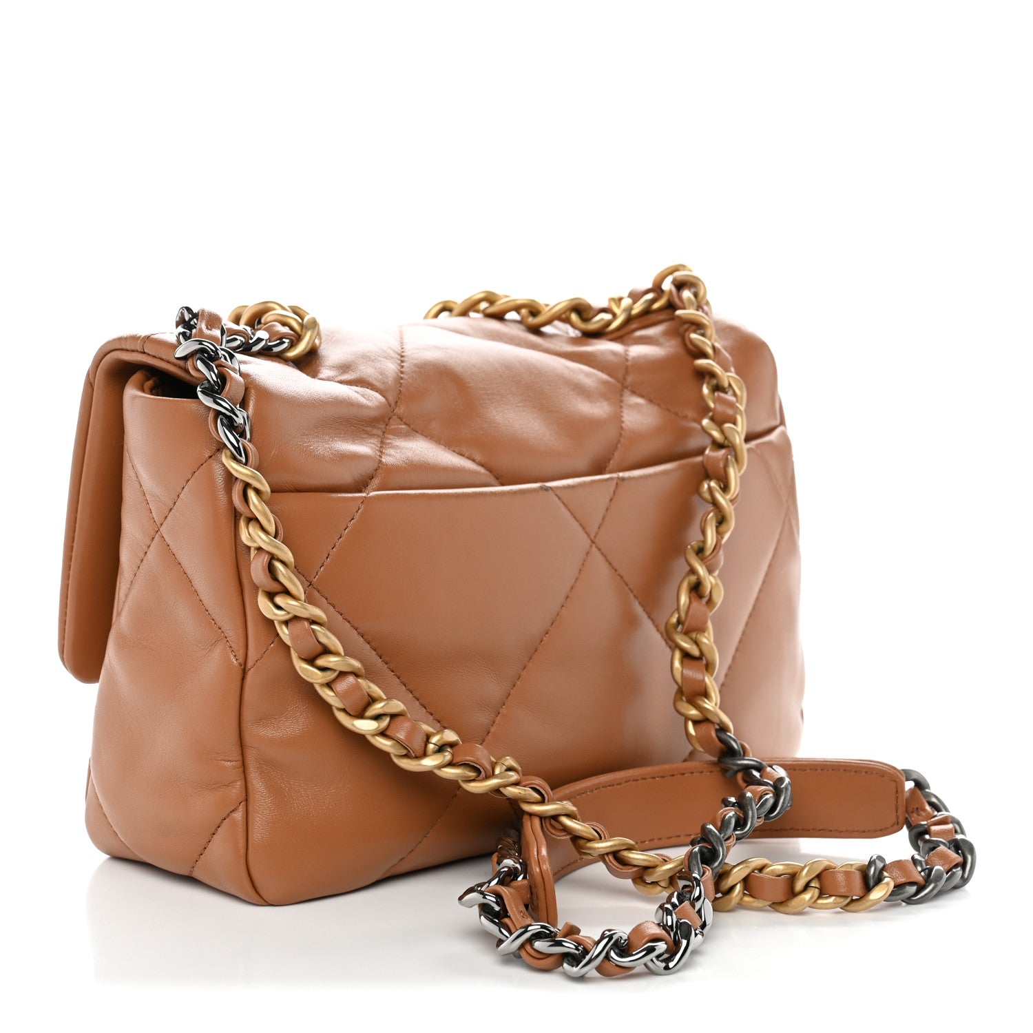 Lambskin Quilted Medium Chanel 19 Flap Brown — view 3
