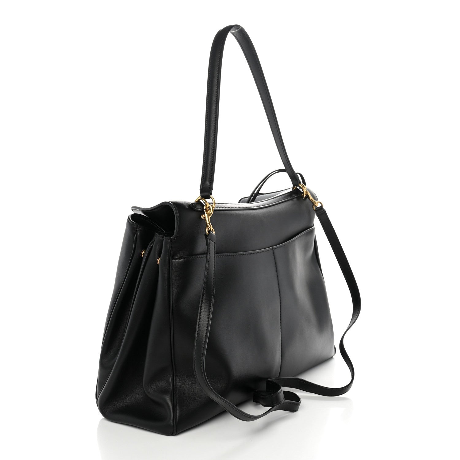 Smooth Calfskin Large Rodeo Top Handle Handbag Black — view 2