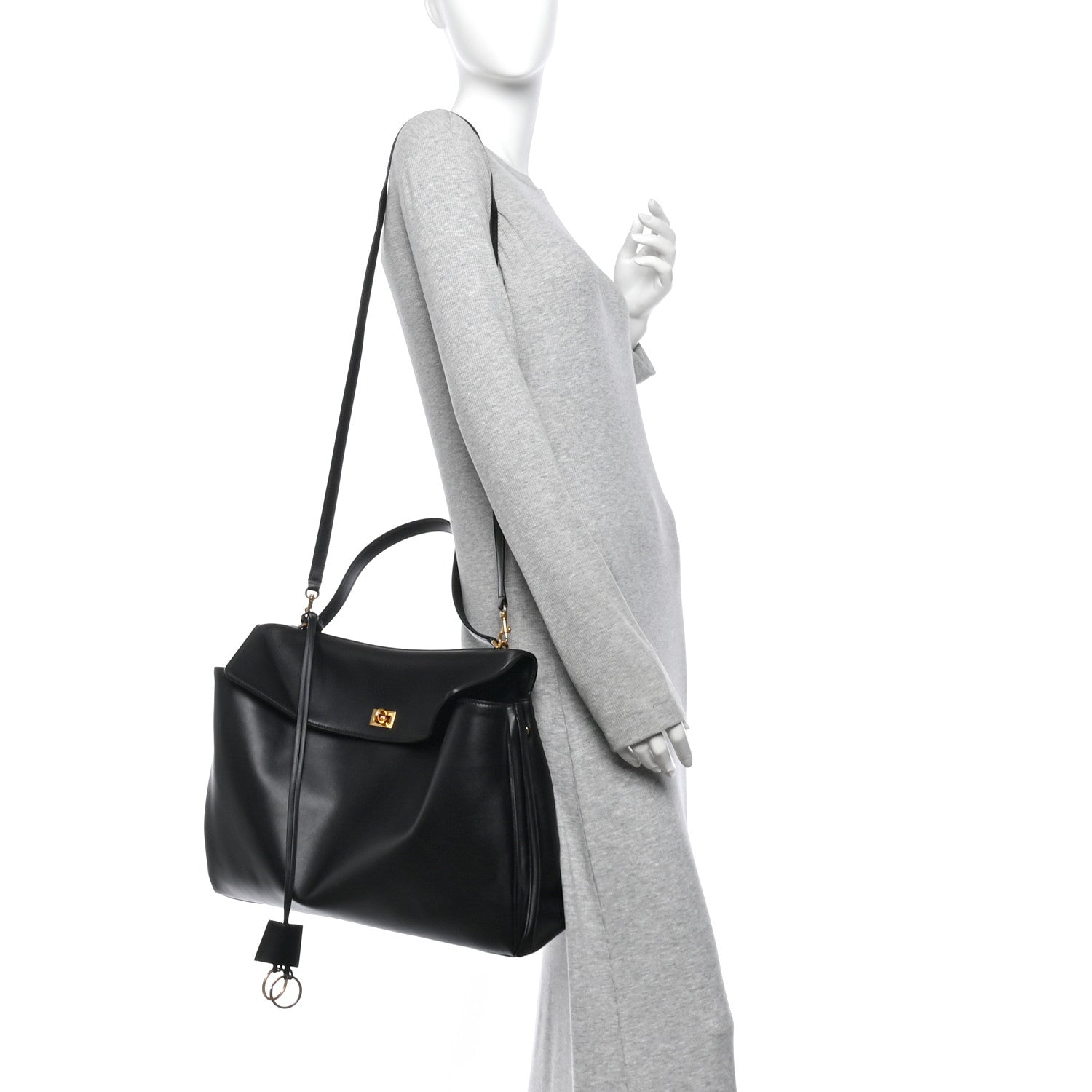 Smooth Calfskin Large Rodeo Top Handle Handbag Black — view 3