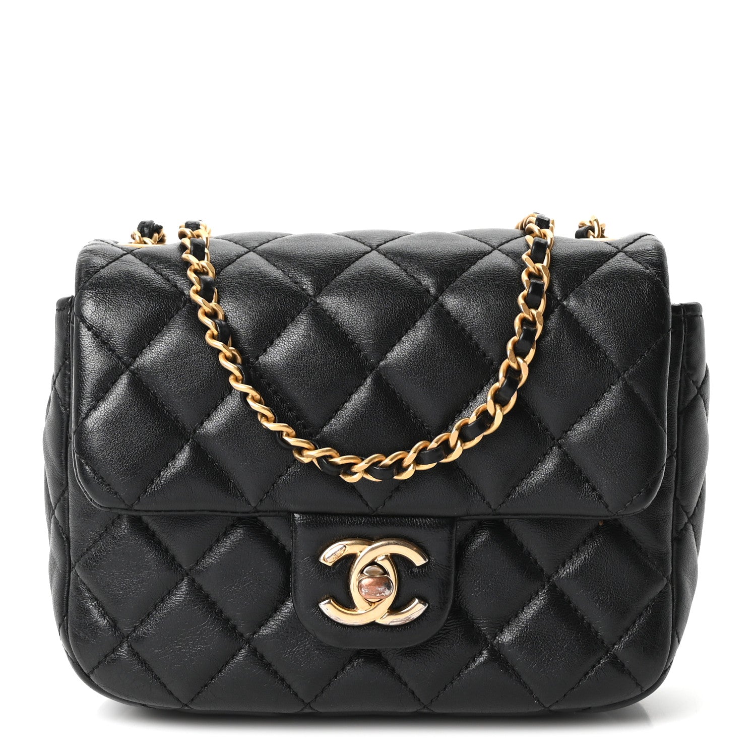 Lambskin Enamel Quilted Mini Coco Hearts Square Flap Black