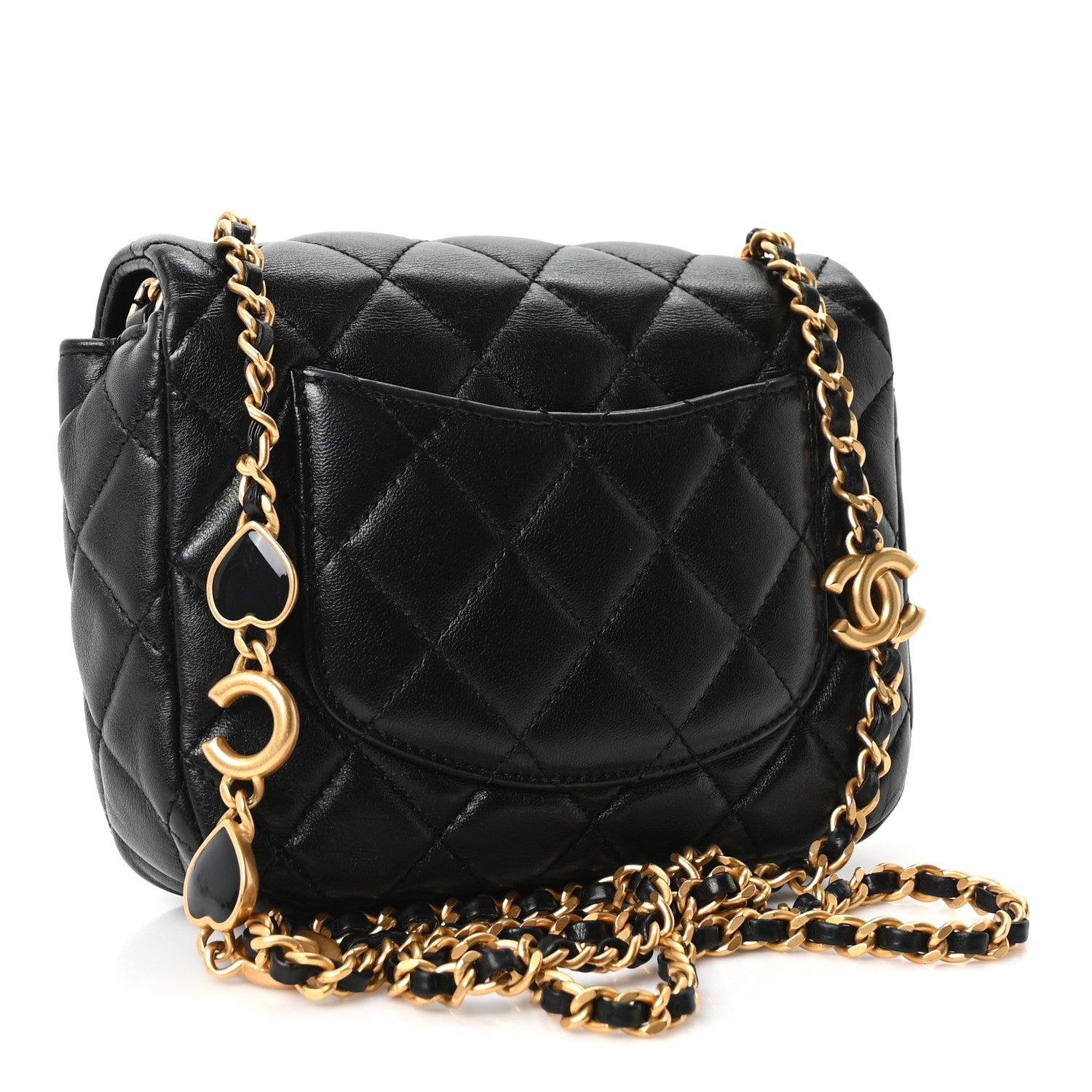 Lambskin Enamel Quilted Mini Coco Hearts Square Flap Black — view 3