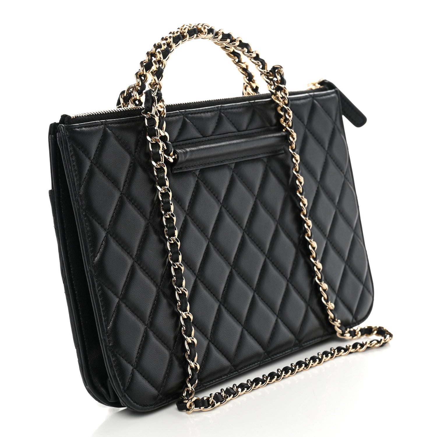 Lambskin Quilted Chain Top Handle Clutch With Chain Black — view 2